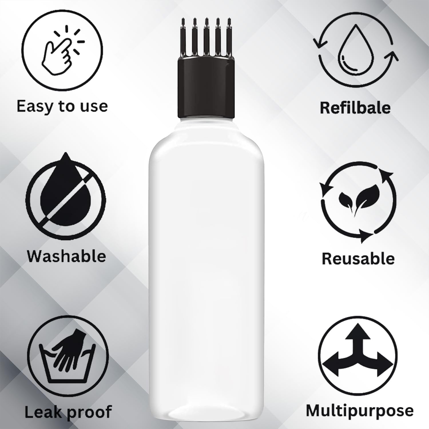Hair Root Comb Applicator Bottle - 100ml Transparent Scalp Oil Applicator for Hair Growth, Liquid & Medicine - Pack of 24 with Black Comb | Perfect for Home Hair Care, Salon Treatments & DIY Scalp Massage