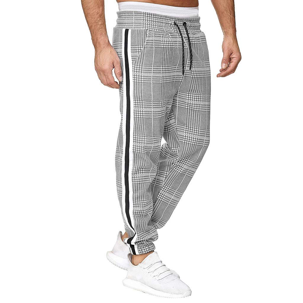 Men's Striped Casual Work Pants with Pockets - Sporty Overalls & Spliced Trousers for Office, Outdoor & Daily Wear