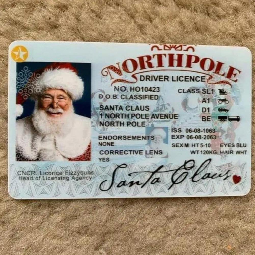 Santa Claus Lost Driver's License Christmas Decor - Novelty Santa Sleigh Flying License ID Card - Christmas Eve Key Box Gift (1 Piece) - Perfect for Holiday Home Decor, Office Pranks & Stocking Stuffers