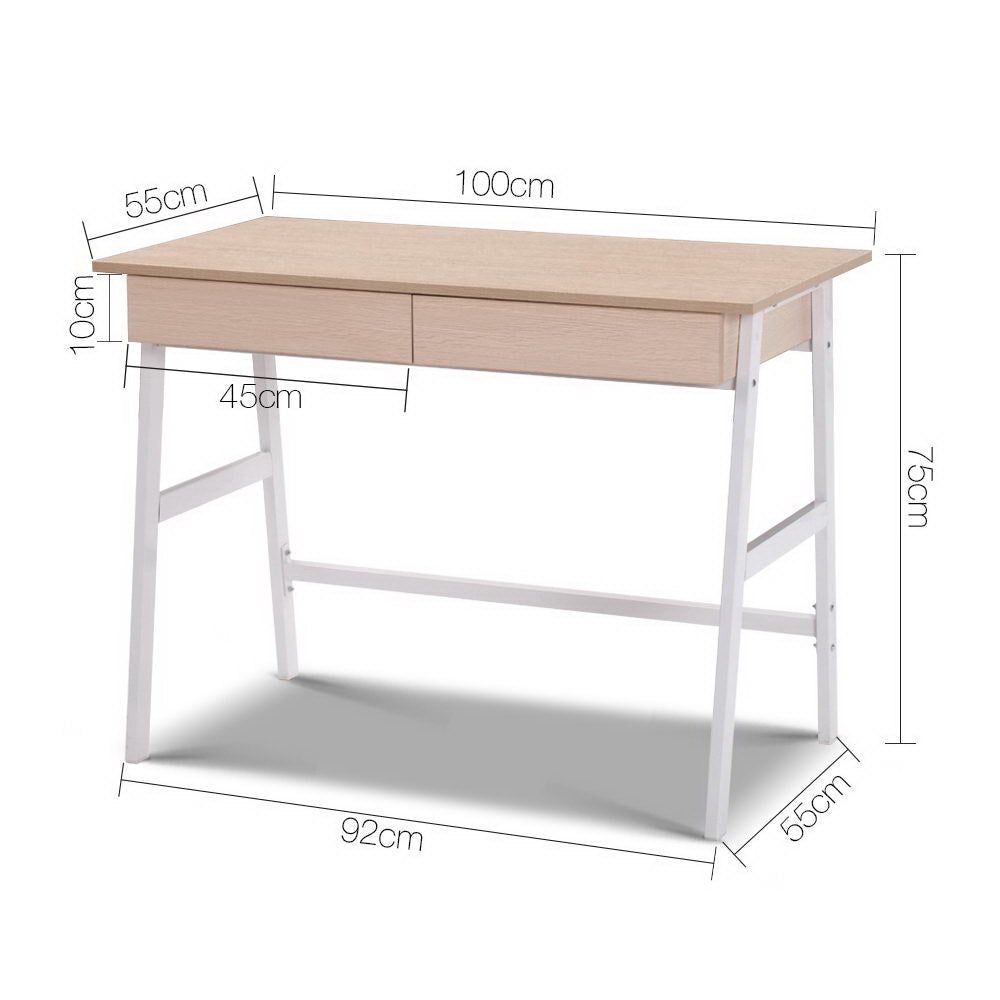 Borg 1000mm White Metal Desk with Oak Top and Drawer - Perfect for Home Office, Study Room, and Workspace Organization