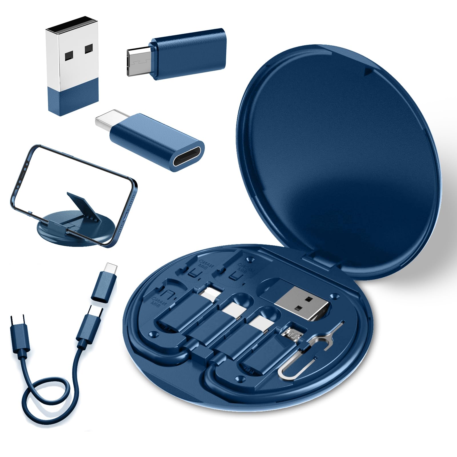 Premium USB C Adapter Kit - 5-in-1 Multi-Port Charging Cable Set with OTG Adapters (USB C to USB A, Micro USB) + SIM Ejector Tool & Phone Stand - Perfect for Travel, Office & Home Charging Needs