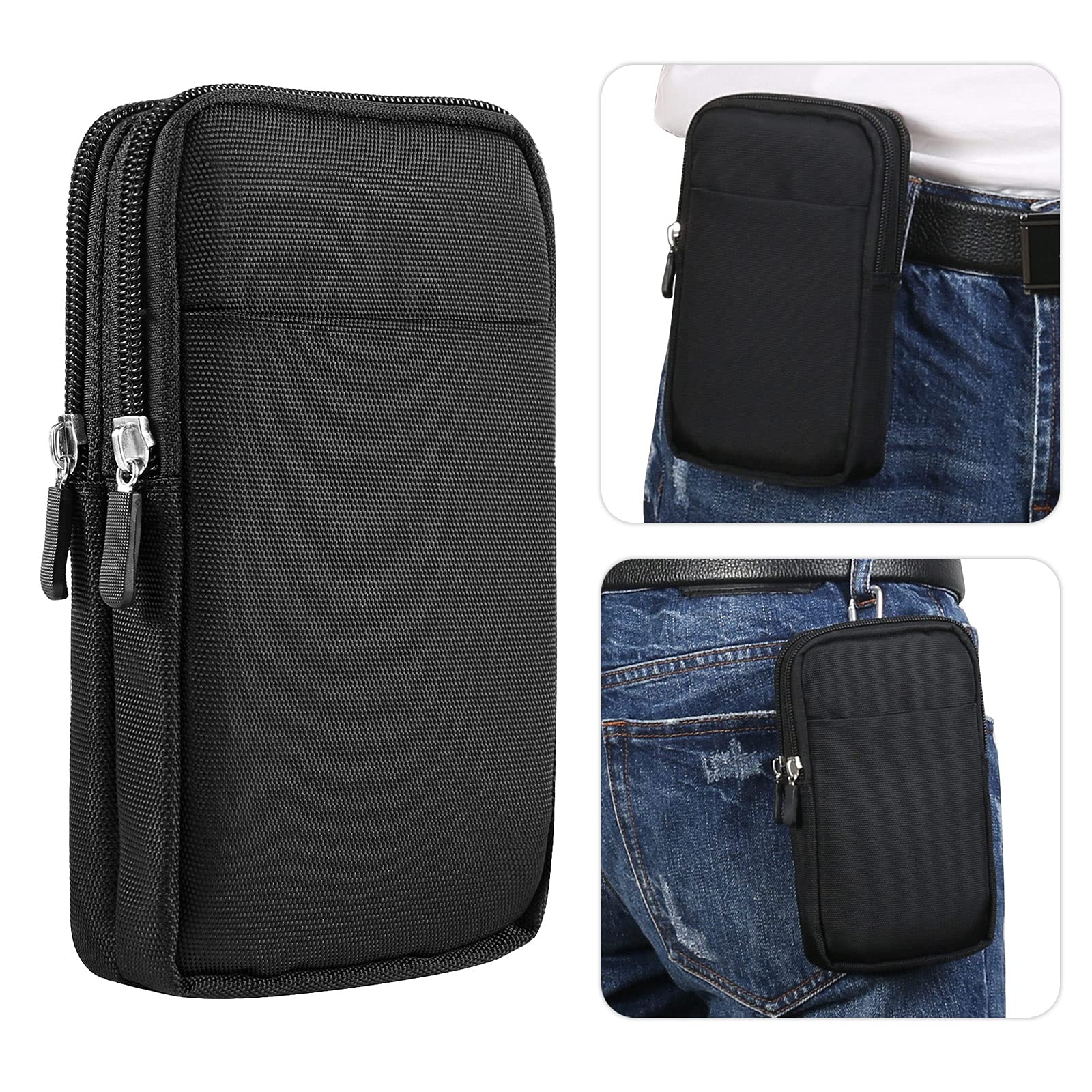 Men's Nylon Waist Pouch Phone Wallet - Compatible with iPhone 16 Pro Max, Galaxy S25 Ultra, S24 FE, Note 20, A16, A55, A35, Pixel 9 Pro XL, OnePlus 13R, Motorola Edge, Xiaomi 14T, TCL 50 XE (Black) - Perfect for Running, Travel, Hiking & Outdoor Activities