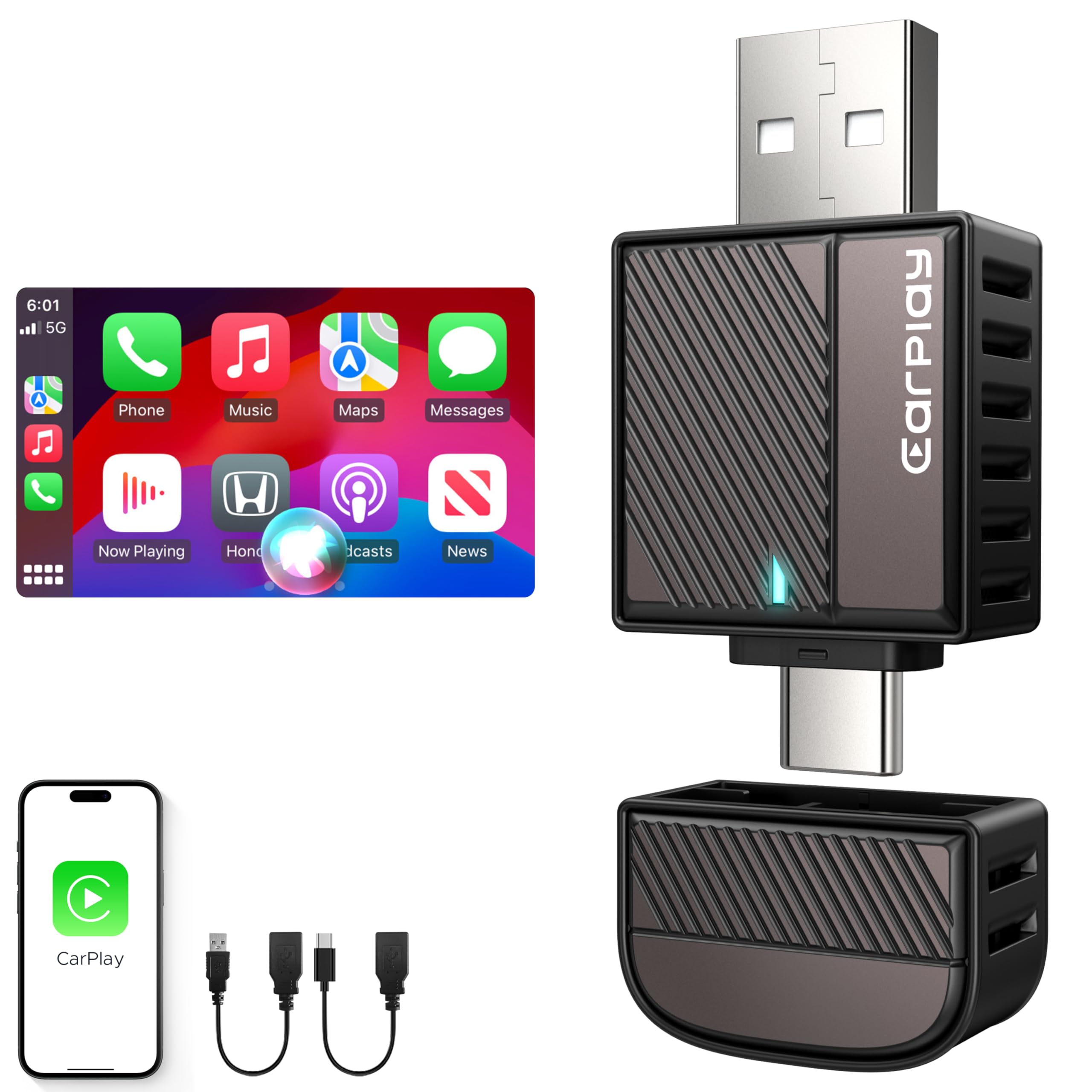 ByteWave Wireless CarPlay Adapter for iPhone - Convert Wired to Wireless CarPlay (USB-A & USB-C) - Mini Size, Plug & Play, No Delay - Compatible with 2016+ Cars - Perfect for Commuting, Road Trips & Hands-Free Driving (Brown)