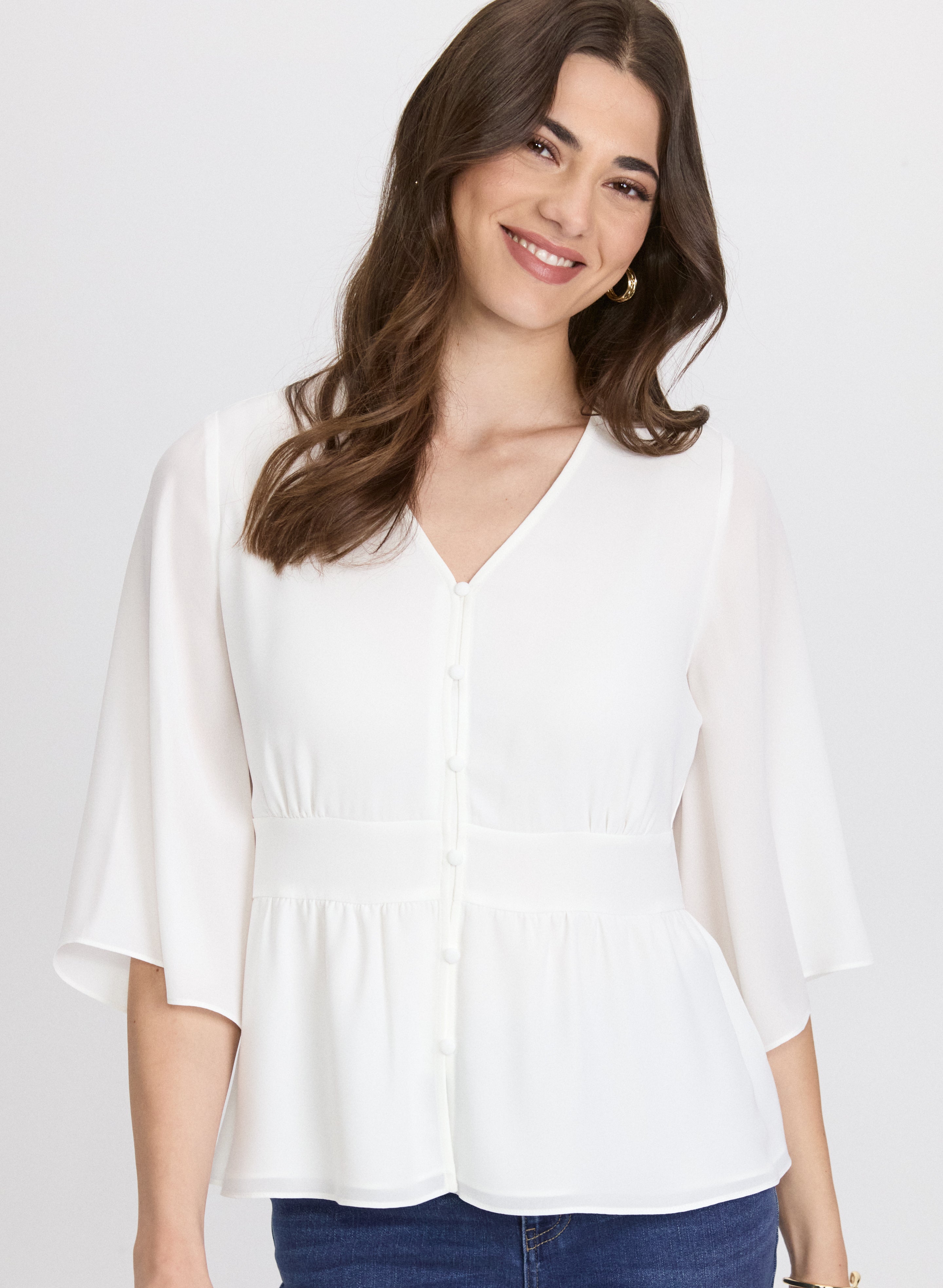 Flare Sleeve Button Down Blouse for Women - Elegant Ruffle Cuff Shirt - Office Wear & Casual Outfits - Perfect for Work, Date Night and Special Occasions