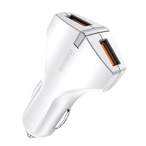 Baseus QC3.0 3A Dual USB Fast Car Charger with LED Indicator - Compatible with iPhone 14/13/12/11/X/8, Samsung Galaxy, OnePlus, iPad & Tablets - Quick Charge for Road Trips & Daily Commute