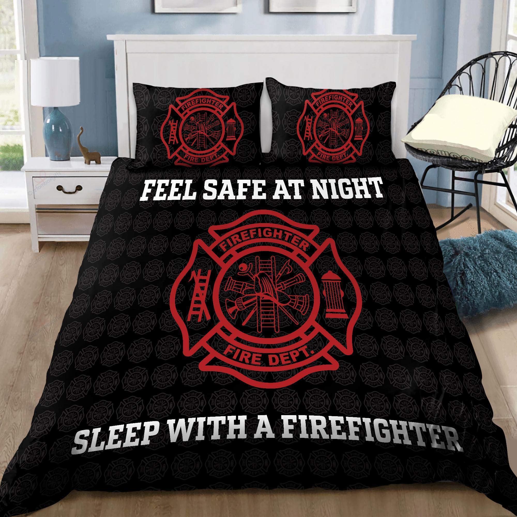 Firefighter Bedding Set Queen Size - 3 Piece Microfiber Comforter Set for Kids, Teens & Adults | Soft & Durable Quilted Bedding | Perfect for Boys' Rooms, Firefighter-Themed Decor & Cozy Bedrooms