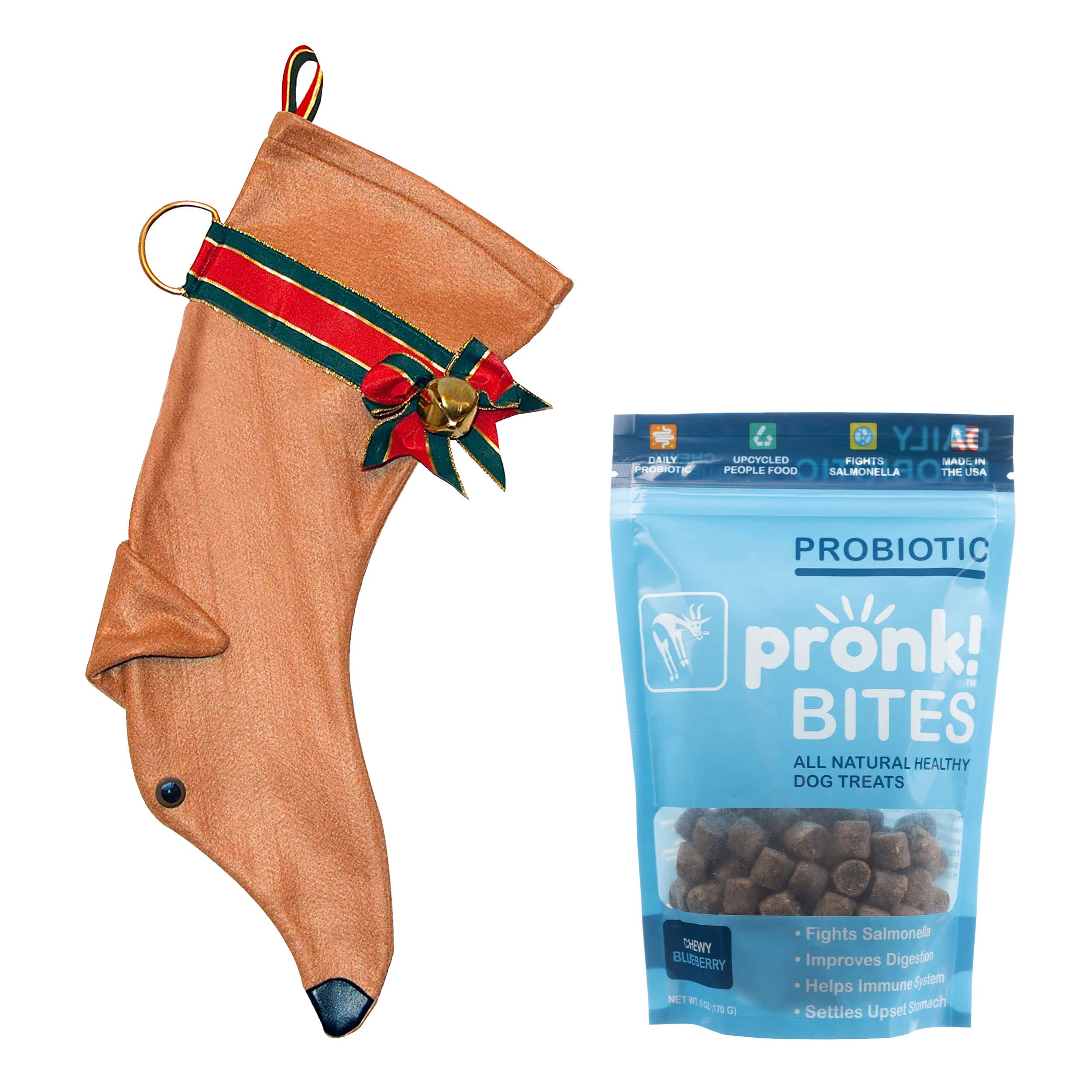Premium Greyhound Dog Christmas Stocking with Soft Baked Apple Upcycled Probiotic Dog Treats Bundle - Holiday Gift for Pets, Cozy Home Decor & Festive Dog Treats for Healthy Digestion