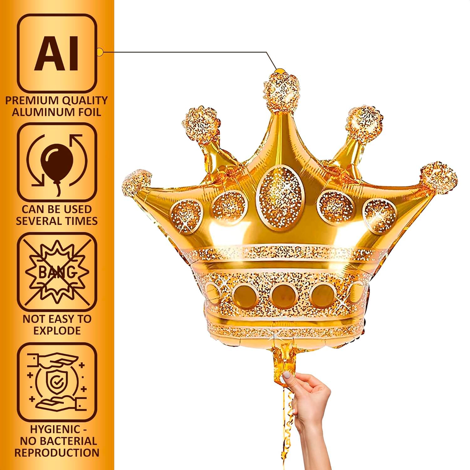 3 Pcs Large Gold Crown Balloons (38.2