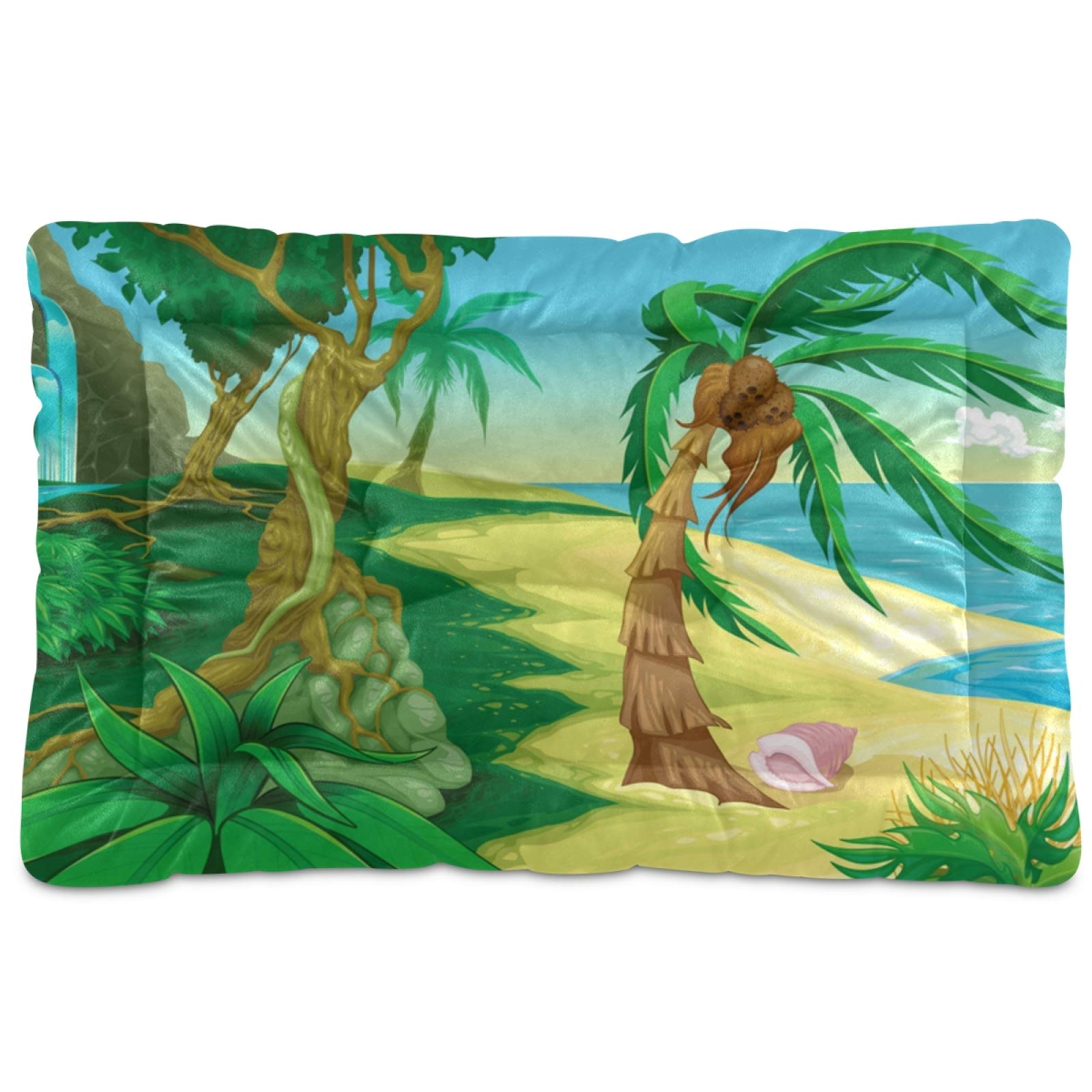 Washable Dog Bed Mat for Large, Medium & Small Dogs - 24x18 Inch Crate Pad with Beach & Jungle Design - Comfortable Pet Mattress for Home, Travel & Outdoor Use