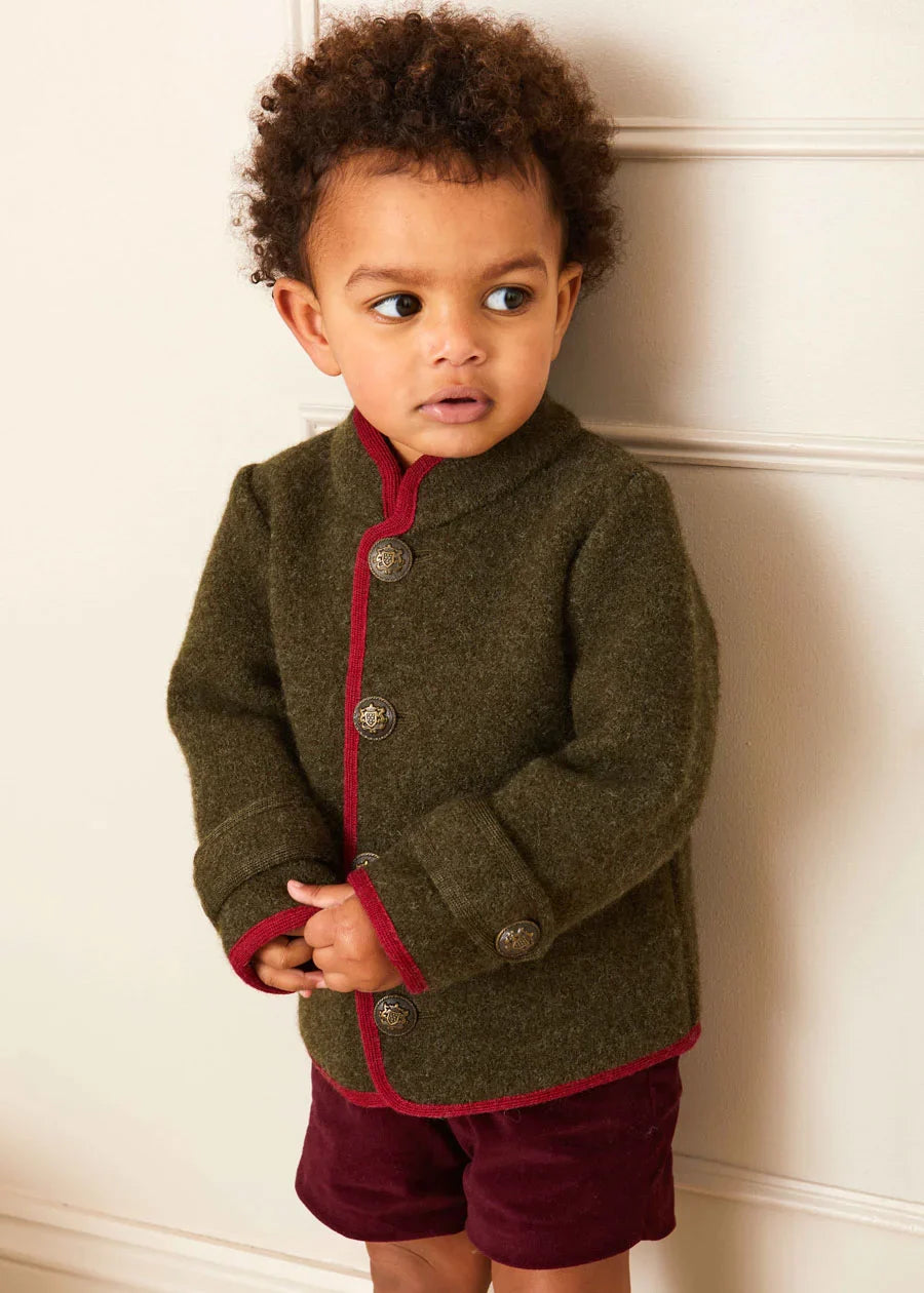 Stylish Green Austrian Single Breasted Contrast Trim Jacket for Kids (18 Months to 10 Years) - Perfect for School, Parties & Special Occasions