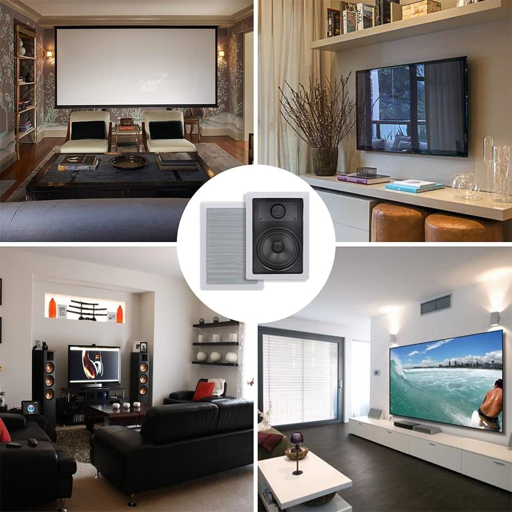 Herdio 5.25 Inch 2-Way Wall Mount Speakers - High Quality Indoor Outdoor Stereo Sound for Bathroom, Kitchen, Covered Porch, Patio (Set of 4, Paintable Grille) - Perfect for Home Theater, Background Music & Entertainment Areas