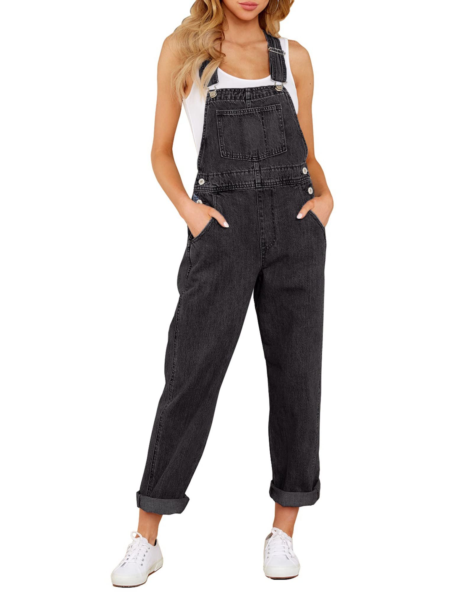 GRAPENT Women's Loose Fit Stretch Denim Overalls - Comfortable Jean Bib Jumpsuit with Pockets | Perfect for Casual Wear, Work, and Outdoor Activities