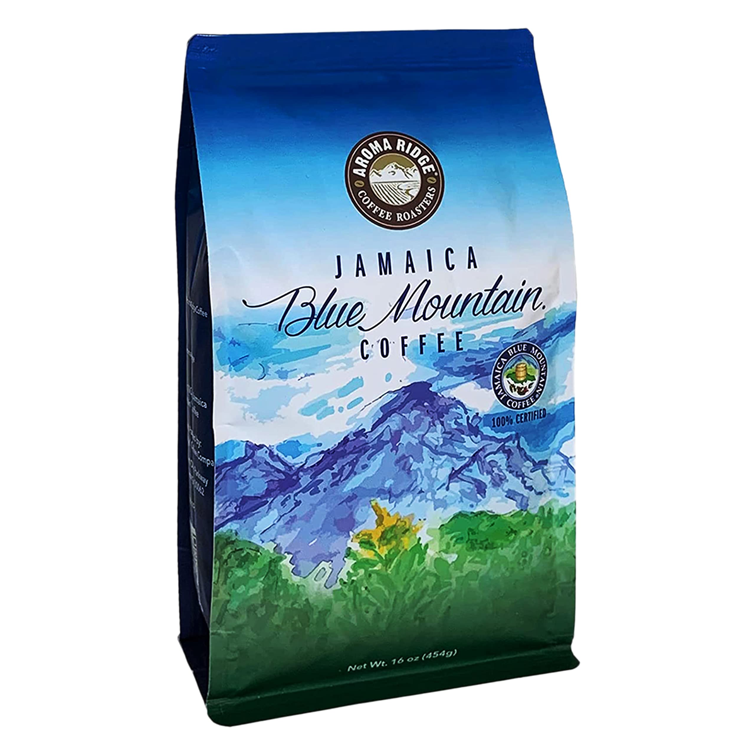 Premium Jamaica Blue Mountain Ground Coffee - 1 LB Medium Roast, 100% Authentic Wallenford Certified, Grade 01 with Smooth Milk Chocolate Finish | Aroma Ridge | Perfect for Morning Brew, Office Coffee Break & Gourmet Gift Giving | Ideal for Home Brewing, Cafes and Special Occasions