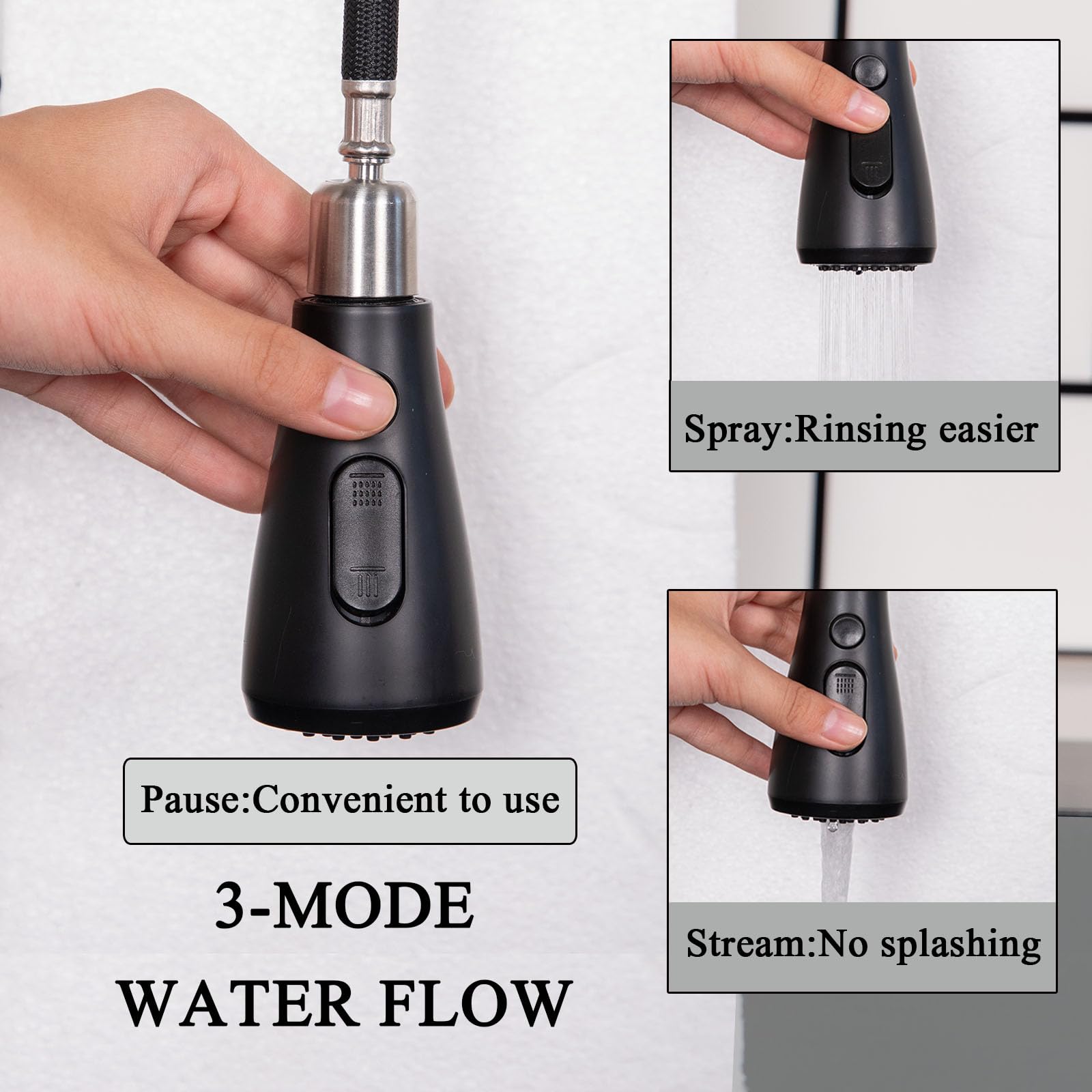 Matte Black Single Handle Pull Down Sprayer Kitchen Faucet, Stainless Steel Sink Faucet for Bar, Laundry, RV & Farmhouse, Ideal for Modern and Rustic Kitchens