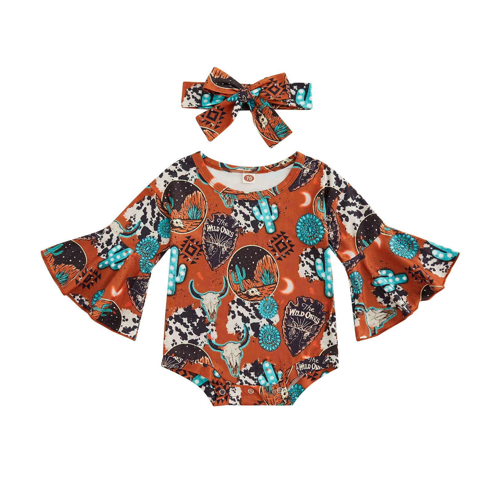 Newborn Baby Girl Romper - Floral Cow Print Long Sleeve Bodysuit Jumpsuit with Headband | Cute Fall & Winter Outfit for Photoshoots, Parties & Daily Wear