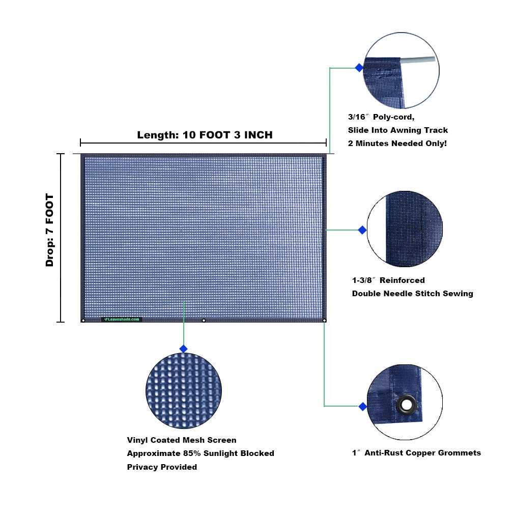 Leaveshade RV Awning Sun Shade Screen 7' X 10' 3