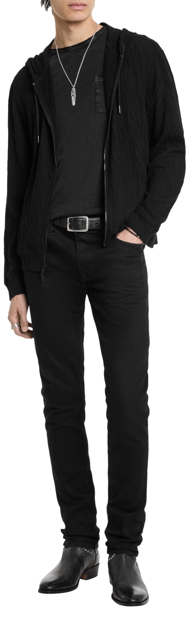 John Varvatos Men's Ihsan Zip Hoodie - Stylish & Comfortable Zip-Up Hoodie for Casual Wear & Outdoor Activities