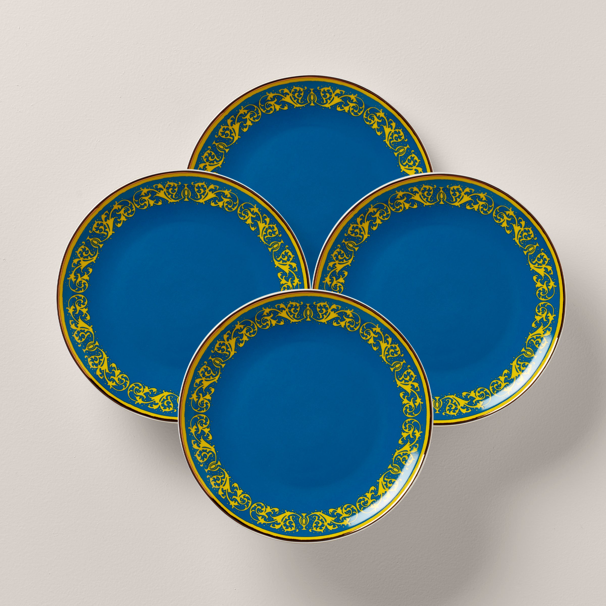 LX Remix Blue Accent Dinner Plates Set of 4 - Modern Ceramic Plates for Dining, Parties & Home Decor