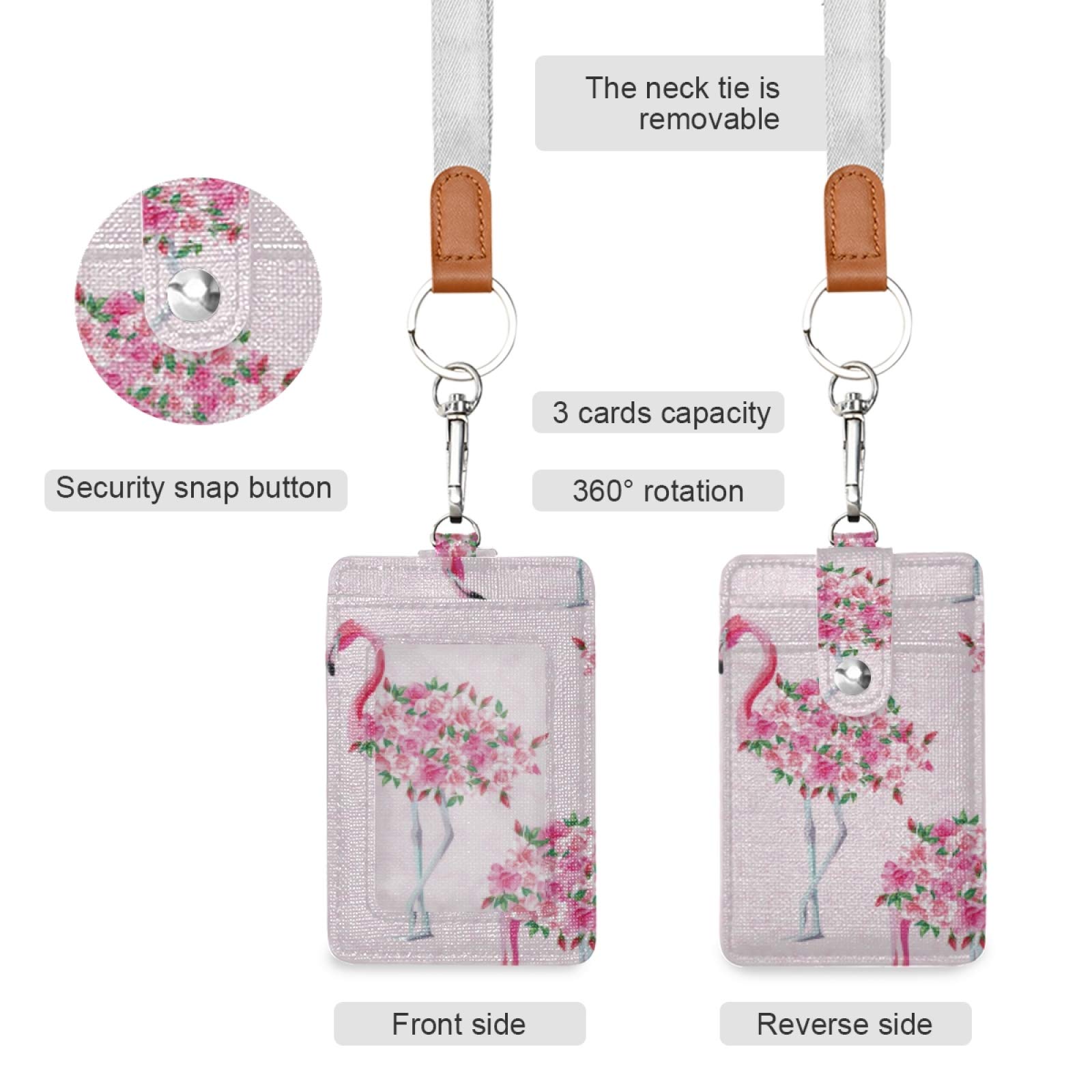 Pink Flamingo Watercolor ID Badge Holder with Lanyard - Office & School Use