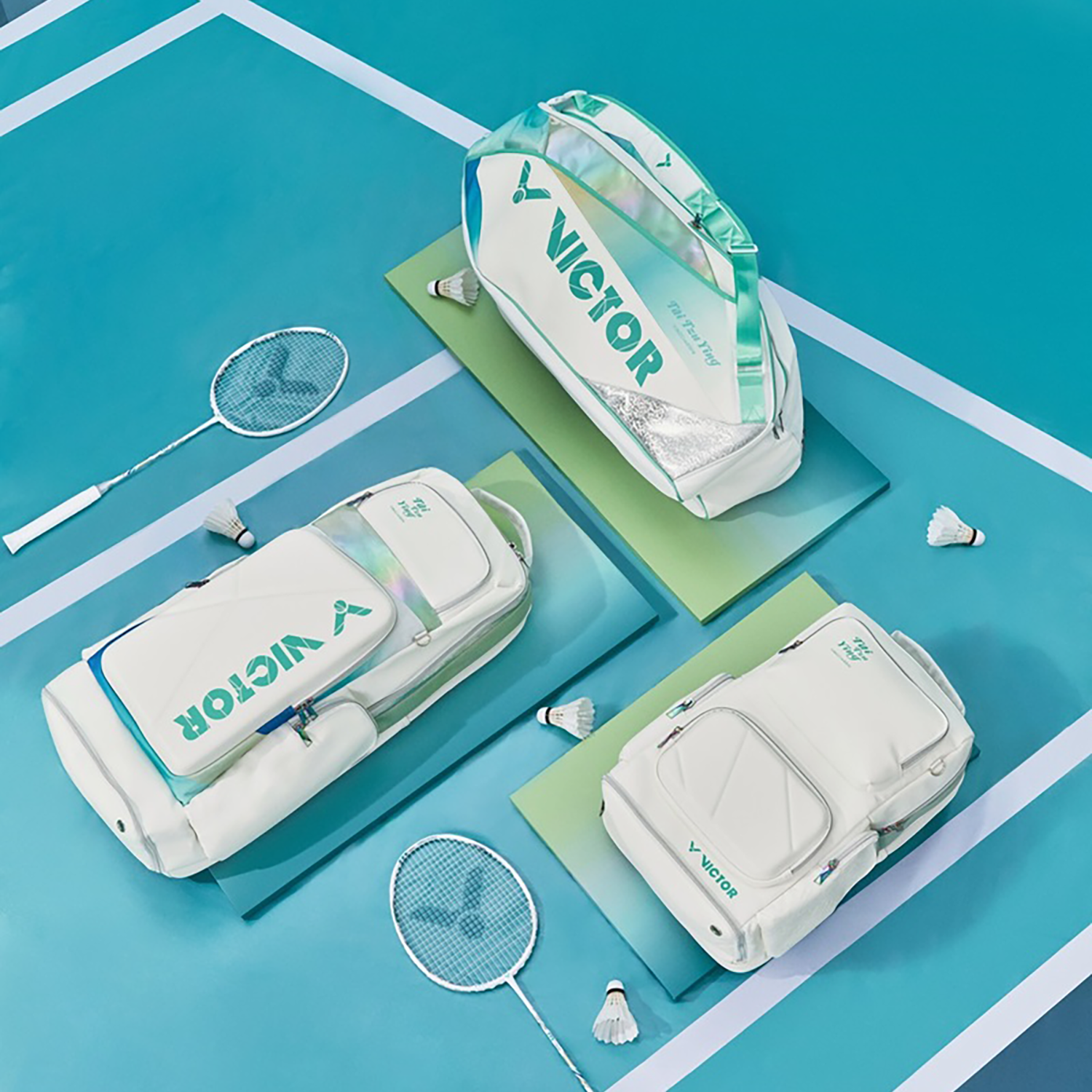Victor Tai Tzu Ying Badminton Backpack BR5833TTY - Lightweight Sports Bag for Tennis & Gym (Bright White/Cockatoo Green) - Perfect for Training, Travel & School Use