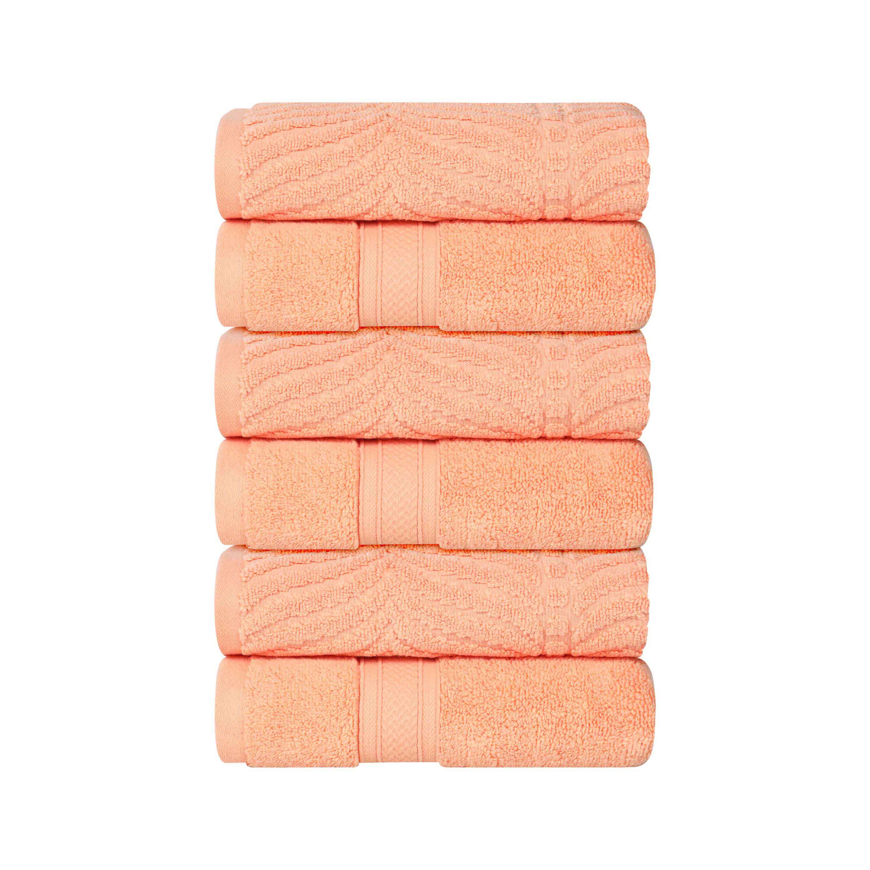 Premium 100% Zero Twist Cotton Hand Towels - Set of 6 | Soft & Absorbent Solid & Jacquard Chevron Design | Perfect for Bathroom, Kitchen & Guest Use