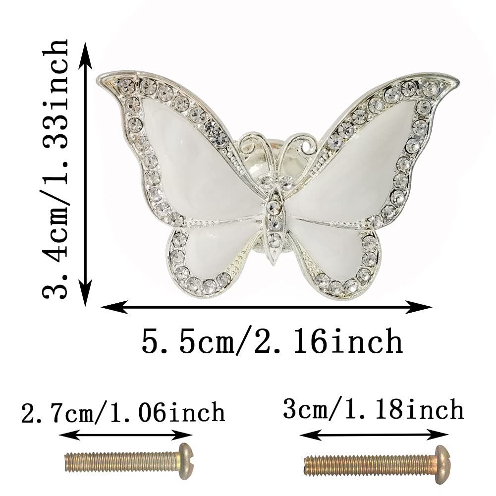 Beyoo 6-Pack White Butterfly Door Handles - Single Hole Cabinet Knobs for Kitchen, Wardrobe, Dresser & Furniture - Elegant Drawer Pulls for Home & Office Organization