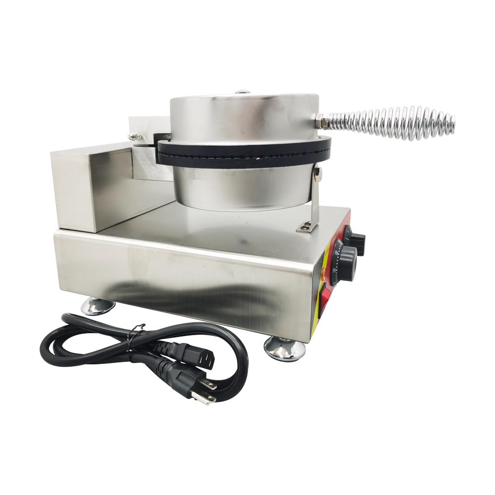 Commercial 110V Electric Waffle Cone Maker Machine - Stainless Steel Single Station Ice Cream Cone Baker with Adjustable Temperature (50-300℃) - Perfect for Restaurants, Bakeries, Ice Cream Shops and Home Use