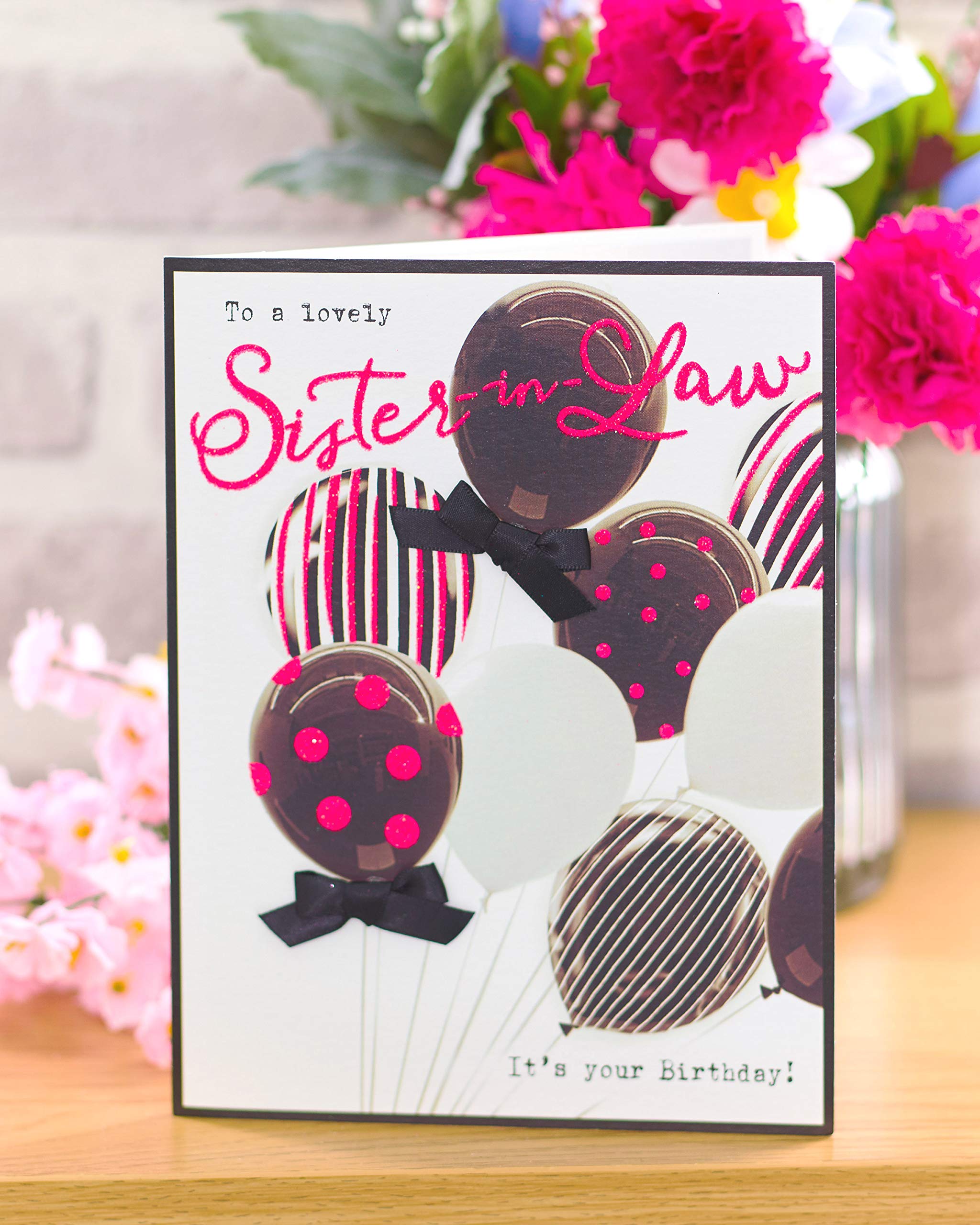 Beautiful Pink Balloon Birthday Card for Sister-in-Law | Contemporary Photographic Greeting Card | Thoughtful Gift for Her Birthday | Perfect for Family Celebrations & Special Occasions