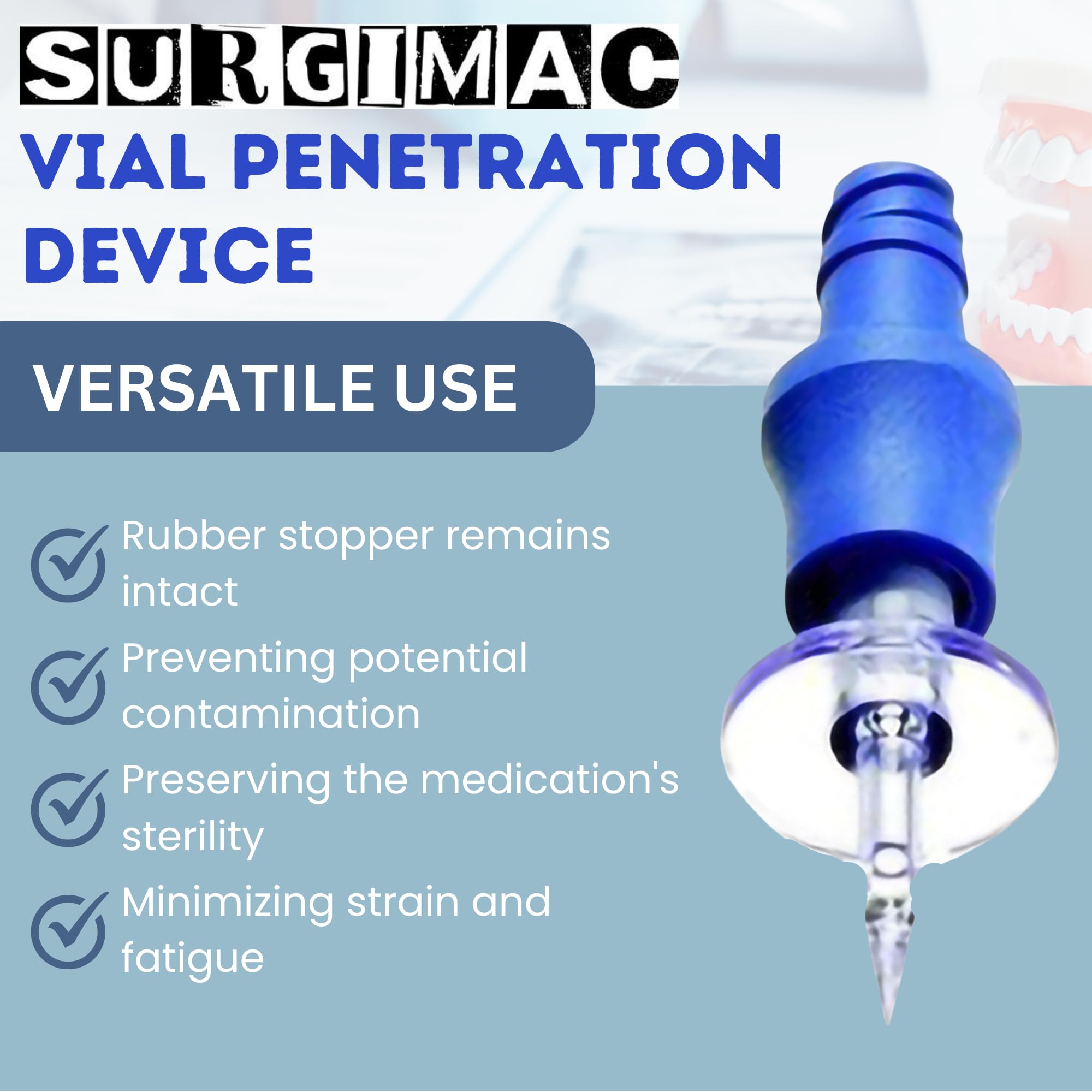 Latex-Free Vial Spike Clave with Needleless Ergonomic Grip - Secure Vial Adapter for Glass Vials (Case of 50) - Ideal for Medical Supplies, Pharmacy, Hospital, and Laboratory Use