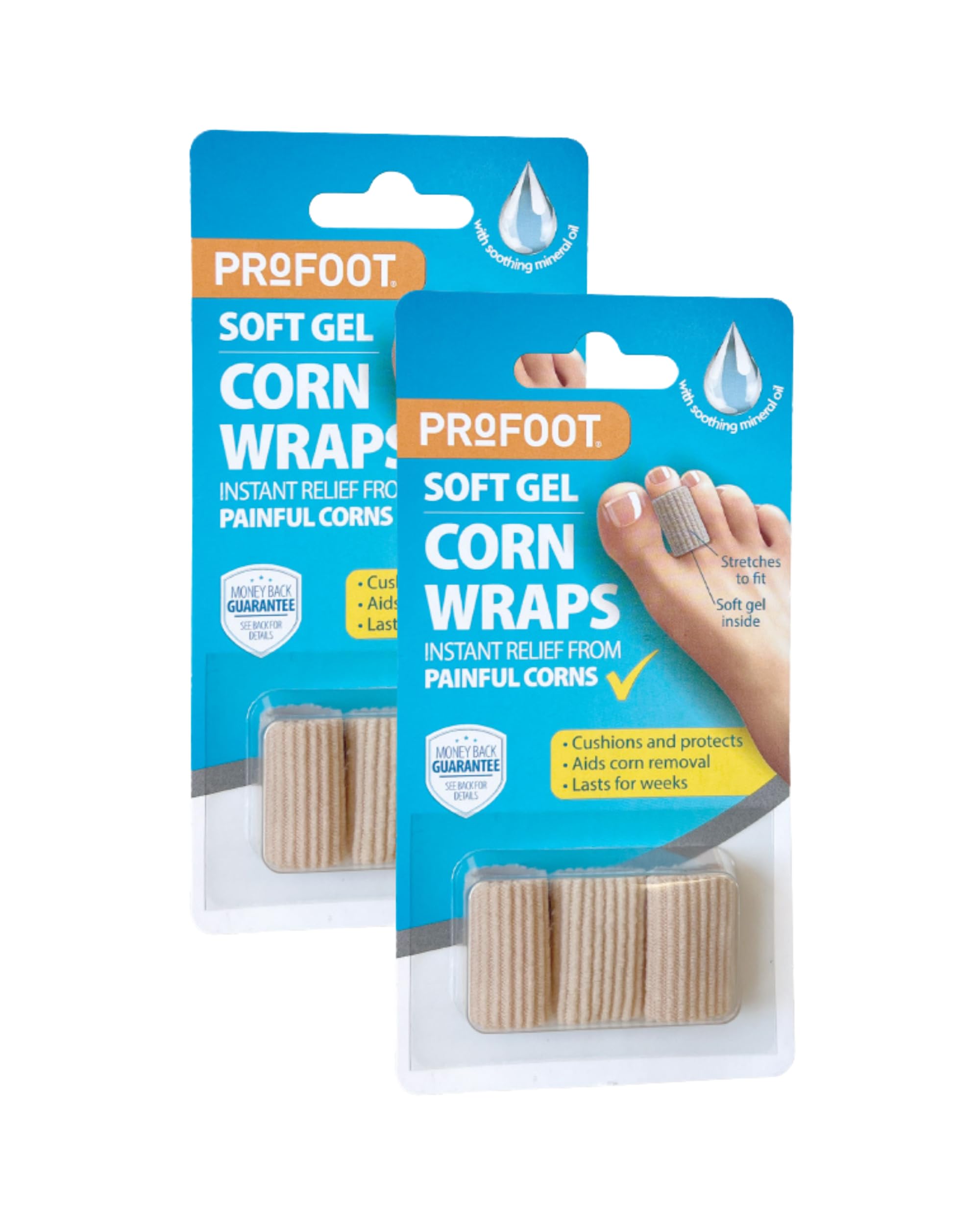 Profoot Soft Gel Corn Wraps for Toes - Pain Relief & Protection from Corns & Calluses - Washable & Reusable Gel Cushions (2 Pack, 3 Wraps) - Perfect for Running, Hiking & Everyday Comfort