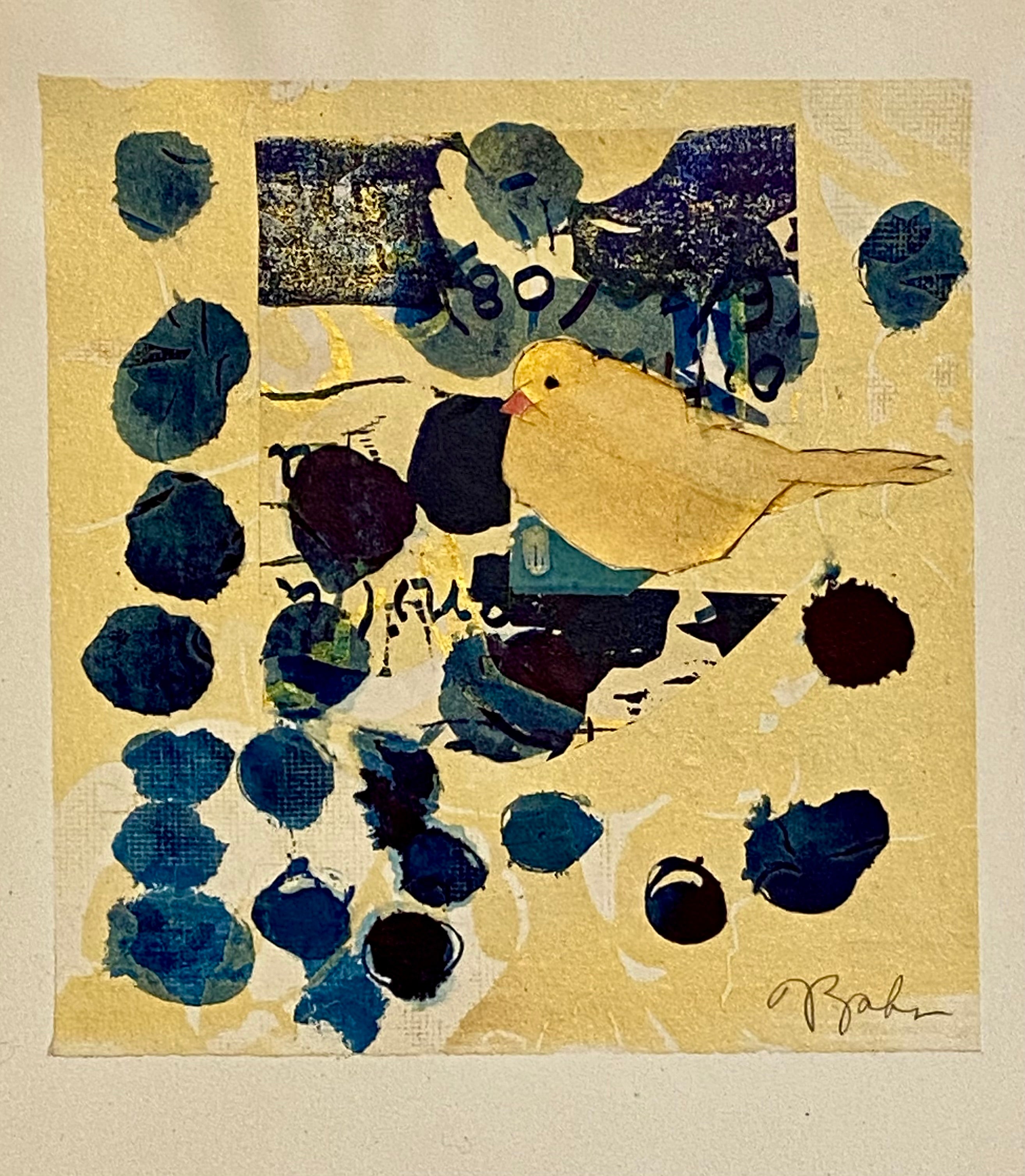 Julie Zahn: Gold Bird on Blues - Original Art Painting for Home Decor, Wall Art & Gift Idea - Perfect for Living Room, Bedroom or Office