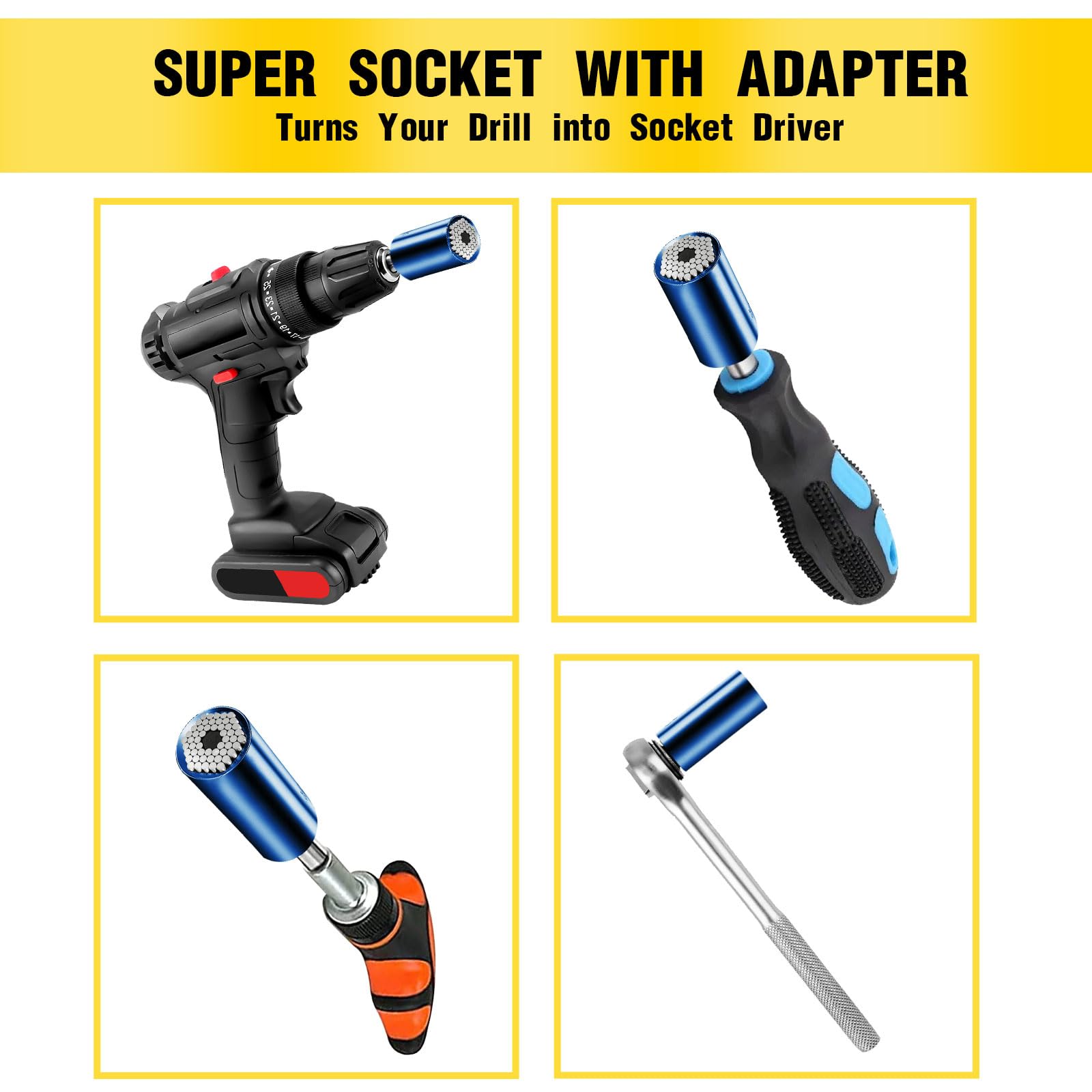 Universal Socket Wrench Set with Power Drill Adapter - 12-in-1 Multi-Tool for DIY, Auto Repair & Home Improvement - Perfect Gift for Men, Husband, Dad, Boyfriend (Father's Day, Birthday) - Blue - Ideal for Mechanics, Handymen & DIY Enthusiasts