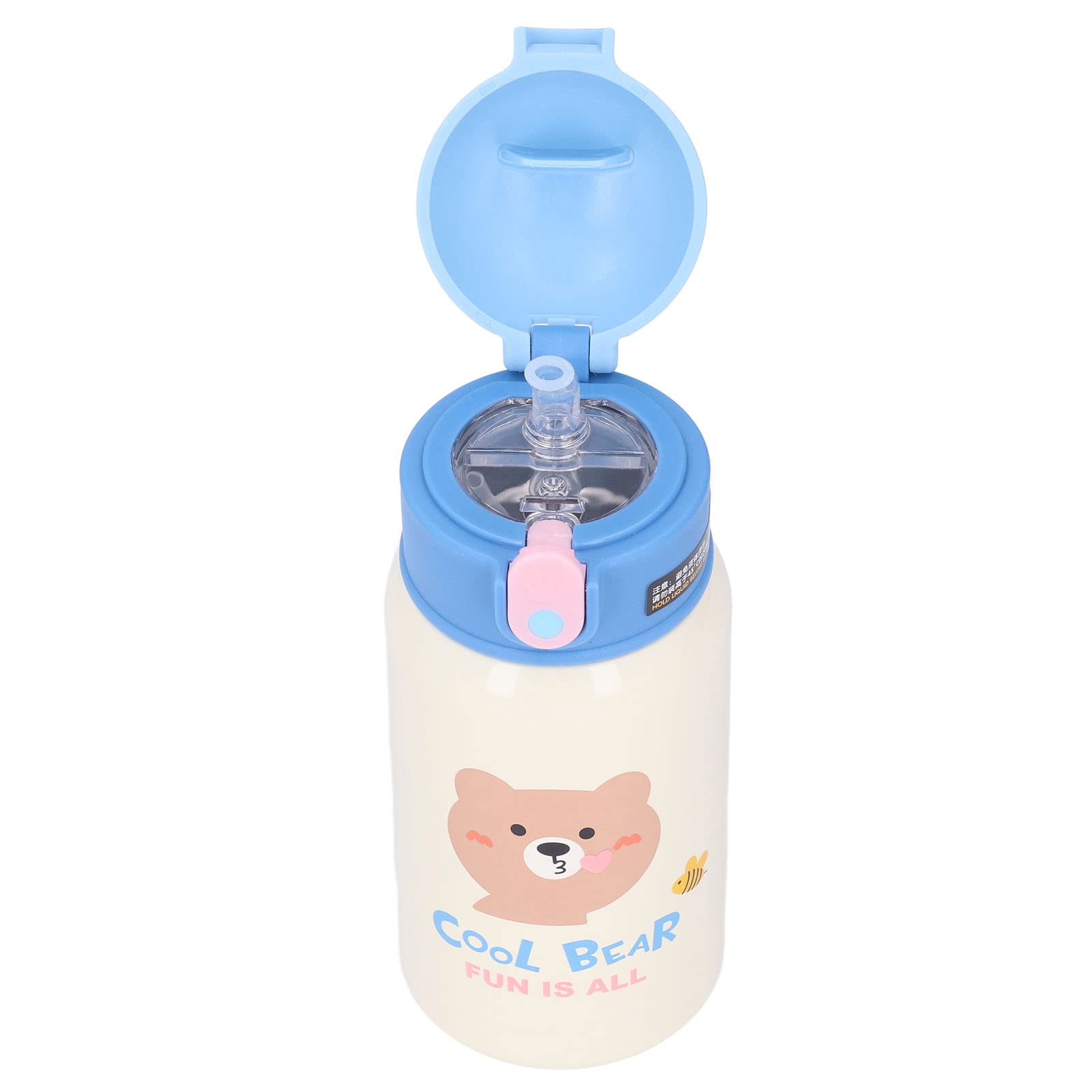 Cute Cartoon Vacuum Insulated Water Bottle with Soft Straw & Push Button Lid - Leak Proof Travel Mug for Kids, School, Outdoor Activities & Sports
