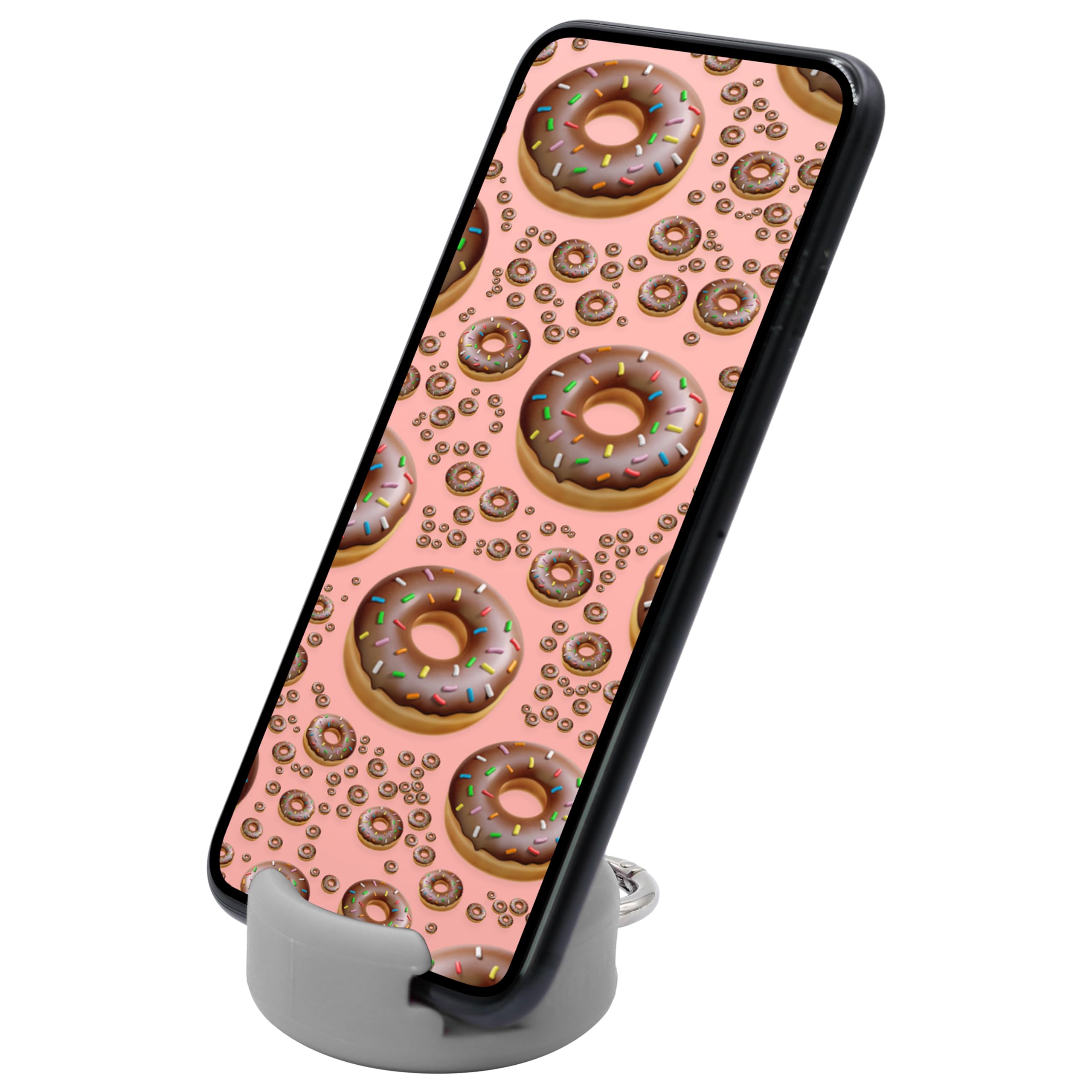 GoDonut Mini Phone Stand - Portable Keychain Cell Phone Holder & Desk Accessory - Compatible with iPhone, iPad Mini & Most Smartphones (Gray) - Perfect for Travel, Office, Nightstand & Home Use