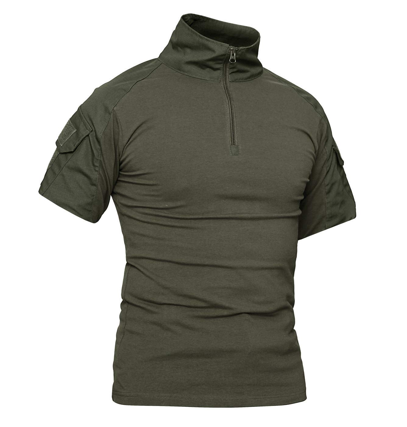 Lilychan Men's Tactical Short Sleeve Shirt - Military Combat Outdoor Shirt with Zipper Pocket | Perfect for Hiking, Camping & Airsoft Activities