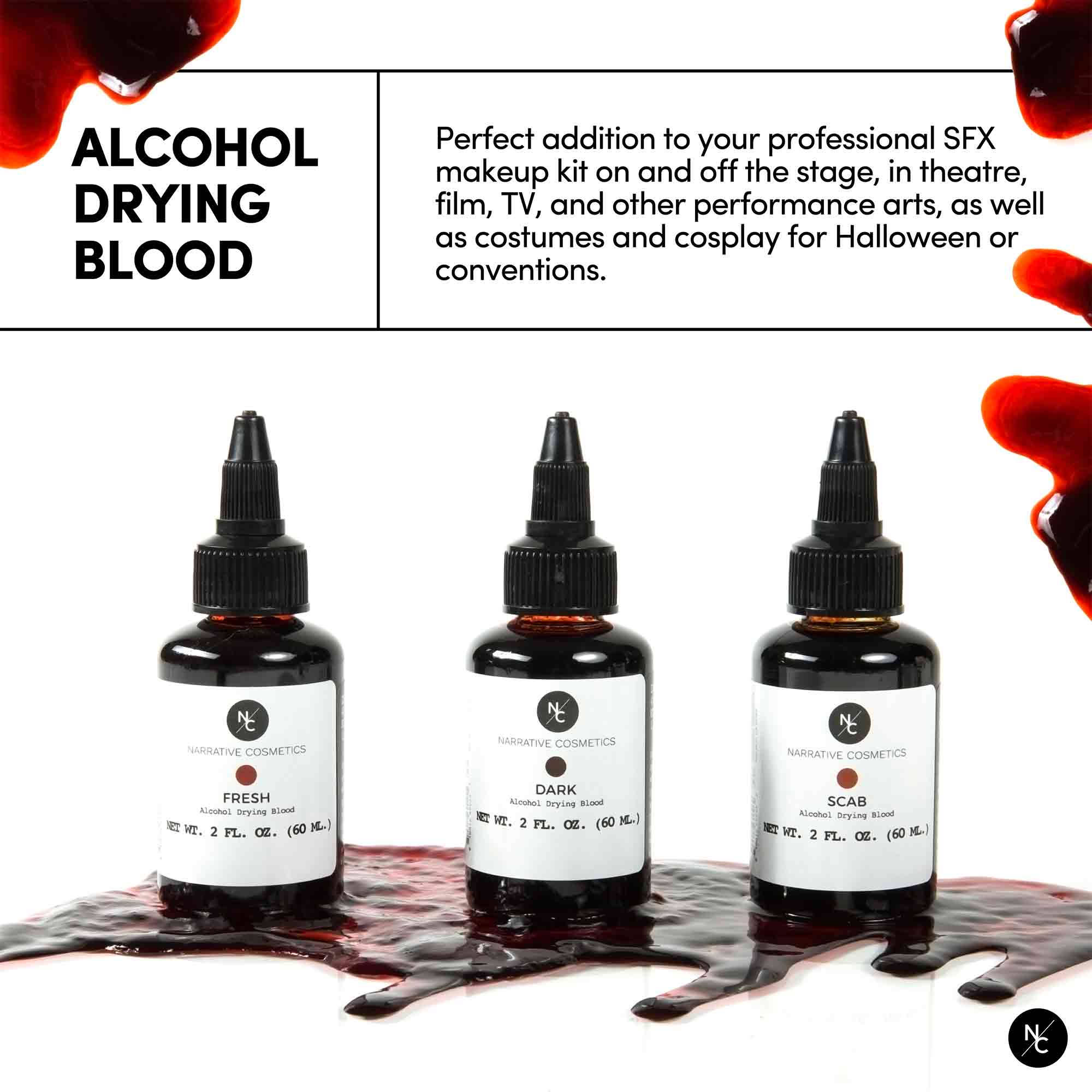 Ultra Realistic Alcohol Drying Blood - 16.9 fl.oz (500ml) Fake Blood for Halloween, Theater Makeup & Special Effects - Dries to Touch for Realistic Wounds & Scenes