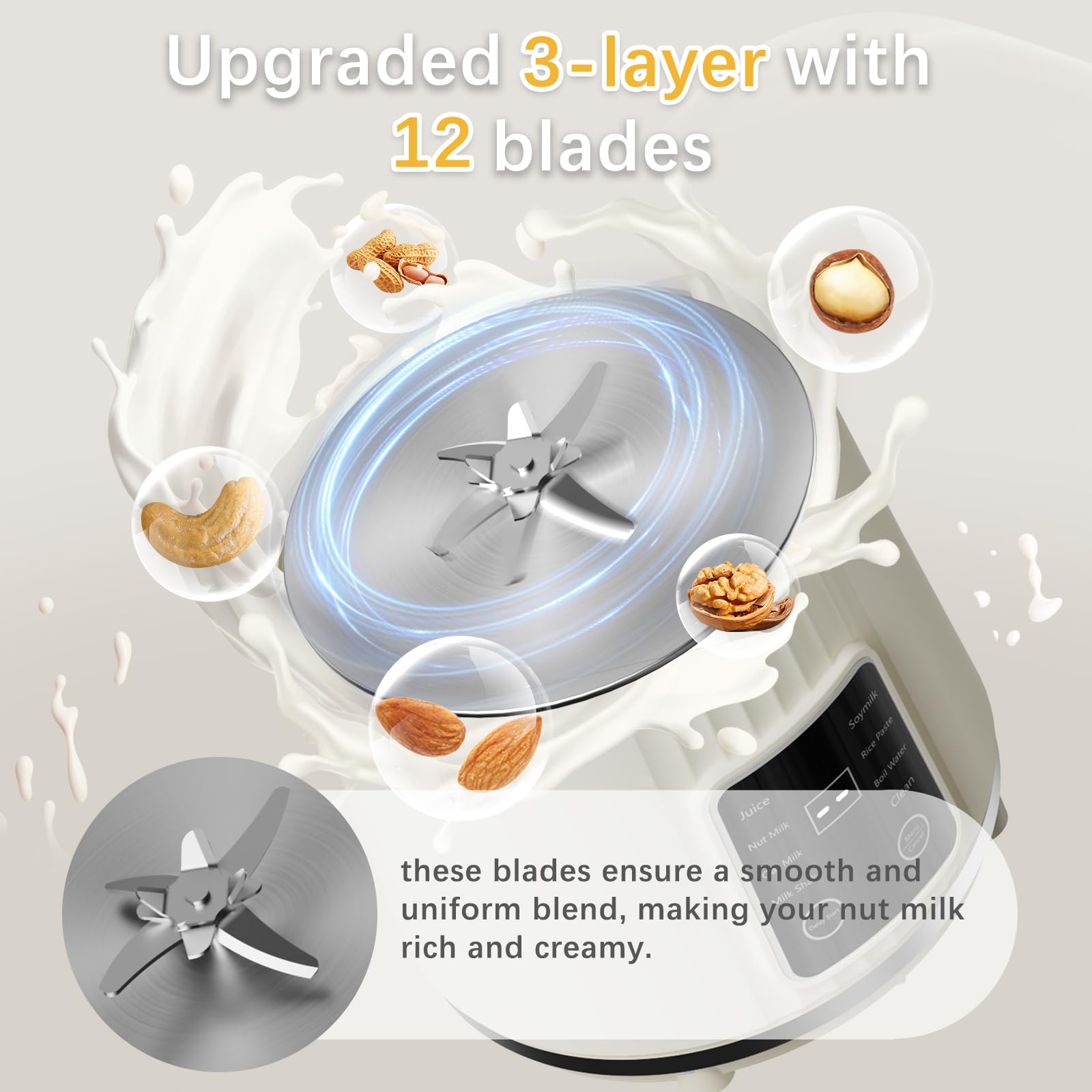 8-in-1 Automatic Nut Milk Maker Machine - 40oz Plant-Based Milk Machine for Homemade Almond, Oat, Coconut & Soy Milk - Non-Dairy Beverage Maker with Delay Start, Self-Cleaning & Boil Water Function - Perfect for Vegan, Keto & Healthy Lifestyle - Great for Breakfast, Smoothies & Coffee Creamer