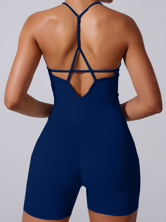 ZASUWA Women's Cross Back Hollow Out Elastic Bodycon Romper - Sexy Lace Jumpsuit for Night Out, Party, Clubwear, and Date Night
