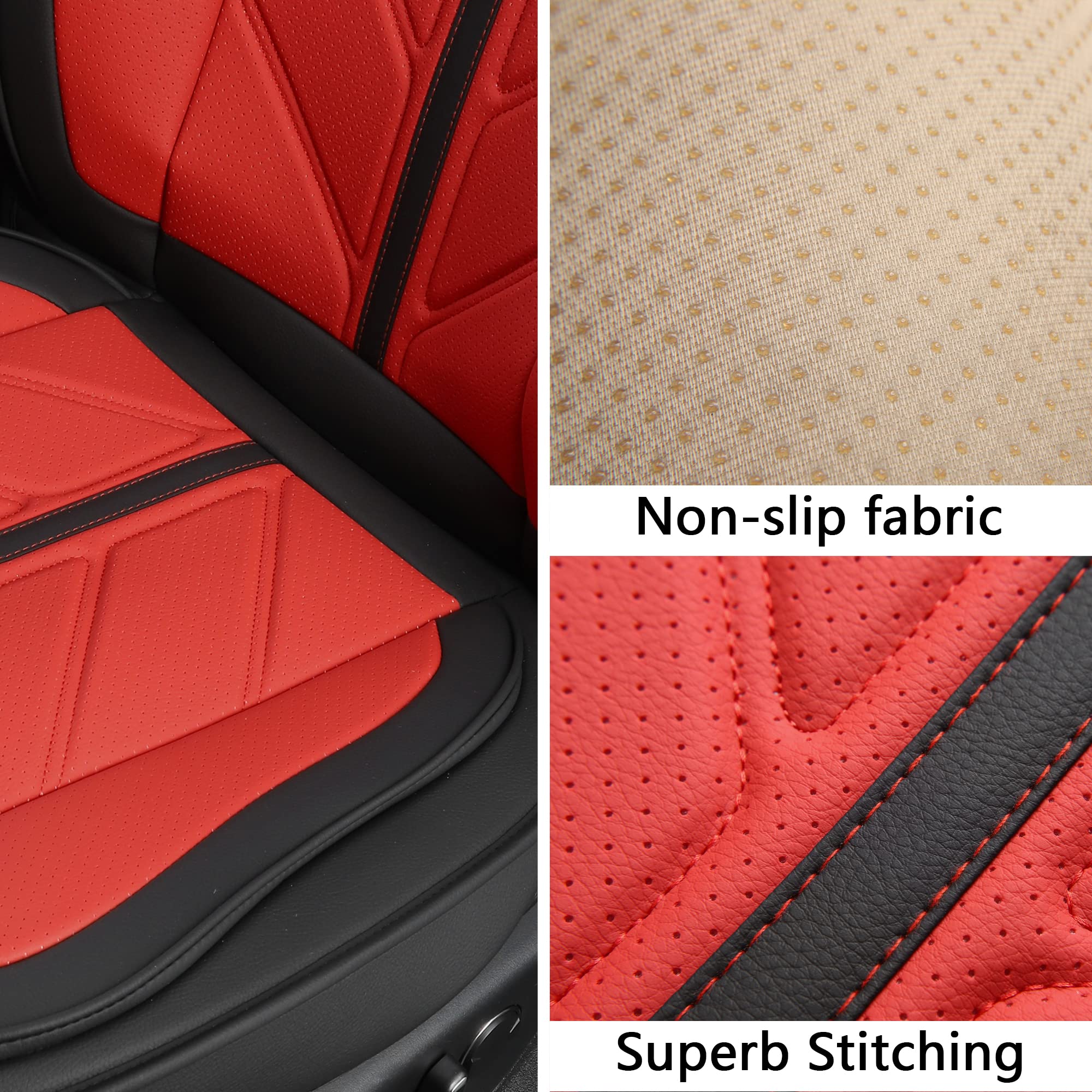 Dodge Ram 1500 2009-2024 Seat Covers - Premium Pleather Custom Fit for Ram 1500/2500/3500 Limited Laramie Big Horn Trucks - 5-Piece Full Set (Red) - Perfect for Road Trips, Off-Roading & Daily Commute