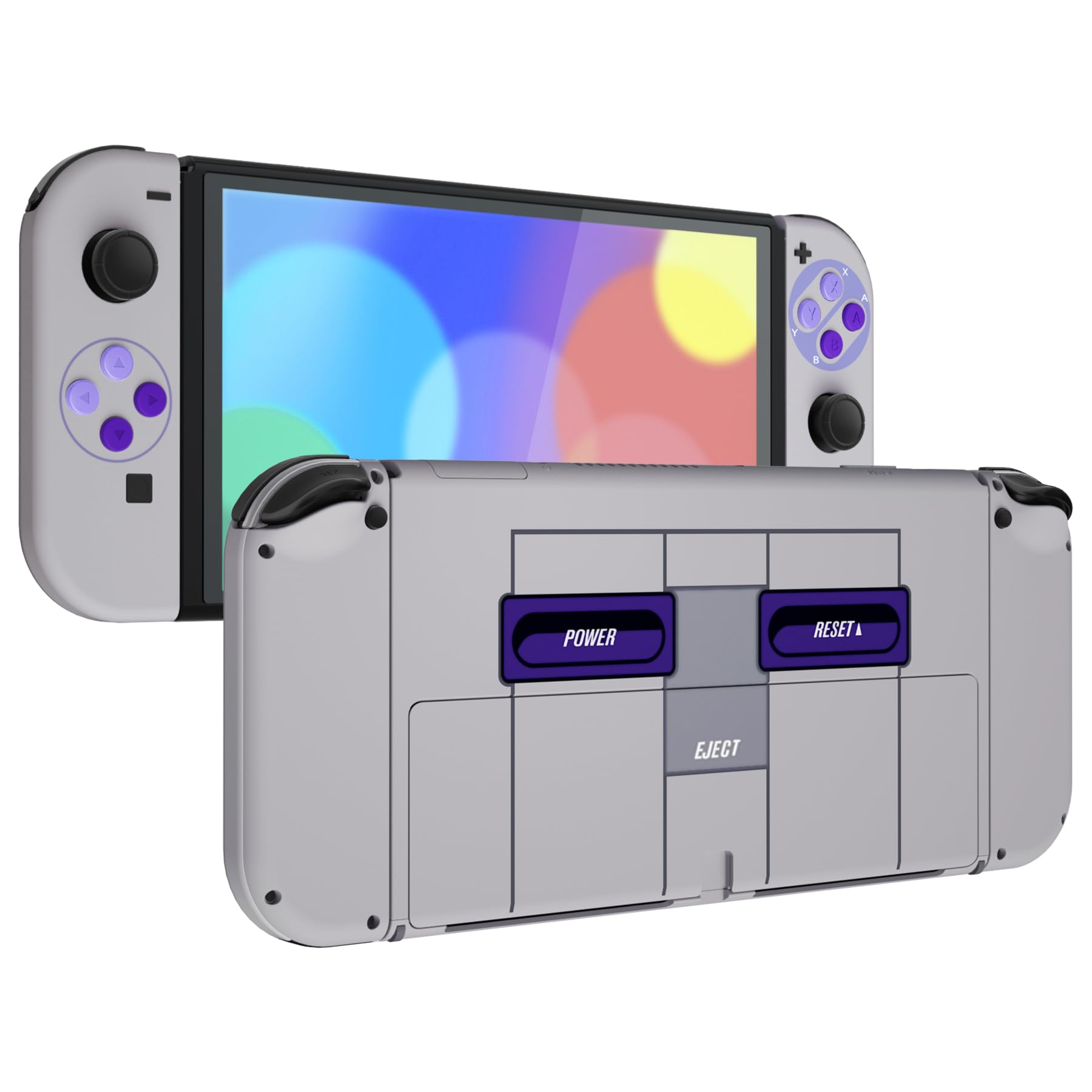 eXtremeRate DIY Full Set Shell Buttons for Nintendo Switch OLED - Soft Touch Replacement Back Plate & Kickstand, Custom Housing for JoyCon Controllers (SNES Style) | Perfect for Gaming Enthusiasts & Console Modders