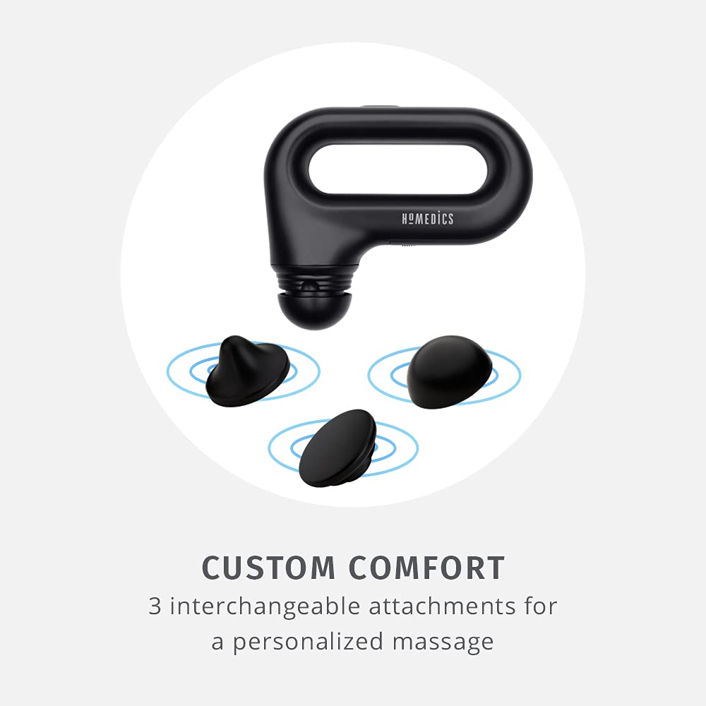 HoMedics Portable Full Body Vibration Massager with 3 Attachments - High & Low Intensity for Muscle Relief - Ergonomic Handle for Home, Office & Travel Use - Includes 2 AA Batteries