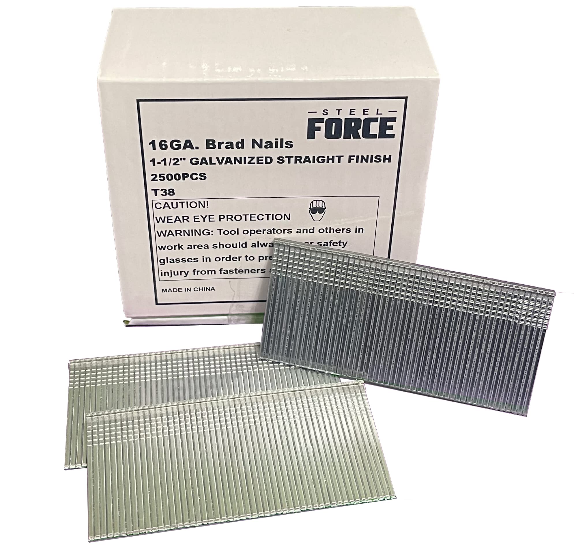 Steel Force T38 16 Gauge 1-1/2 Inch Galvanized Finish Nails - 2,500 Count for Cordless & Pneumatic Nail Guns - Ideal for Trim Work, Crown Molding, and Baseboard Installation