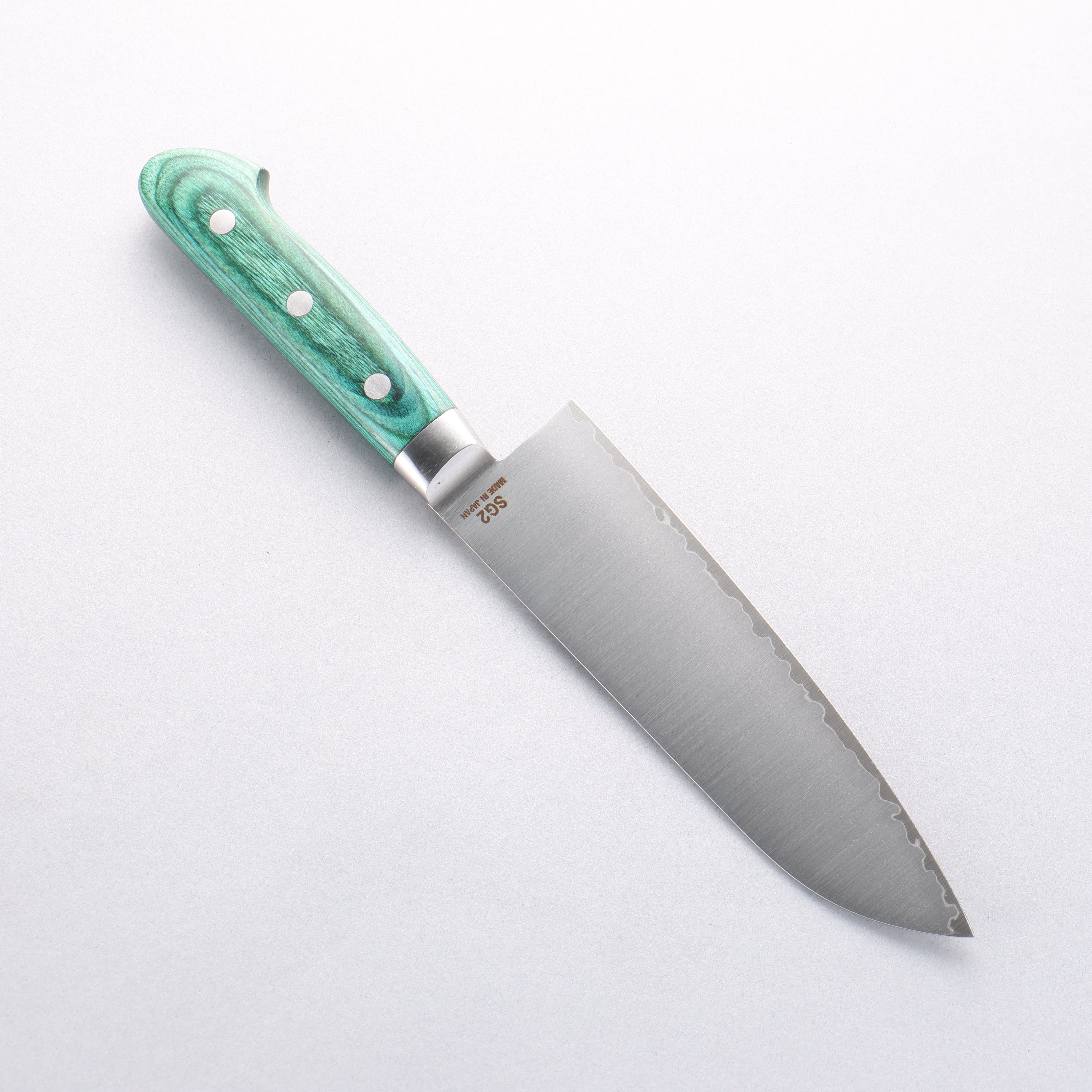 Higuchi SG2 Santoku Knife 180mm - Japanese Chef Knife with Green Pakka Wood Handle - Perfect for Slicing, Dicing, and Chopping Vegetables, Meat, and Fish