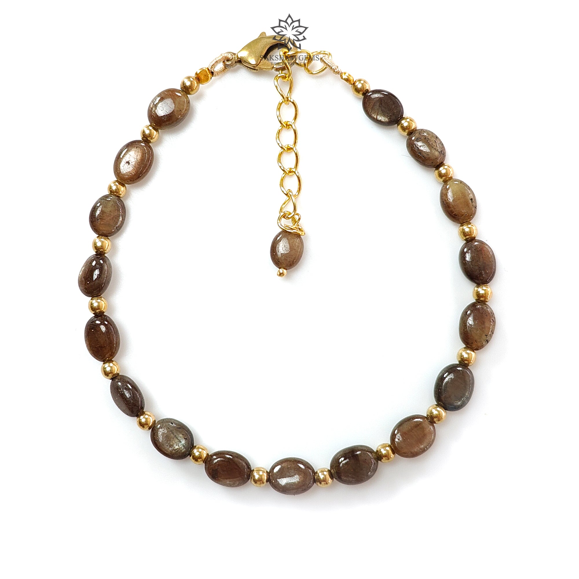 Natural Untreated Golden Brown Chocolate Sapphire Beads Bracelet - 7.19gms Oval Shape (7x5mm) Plain Brass Jewelry for Women, Boho Style, Gift for Her, Perfect for Weddings & Special Occasions