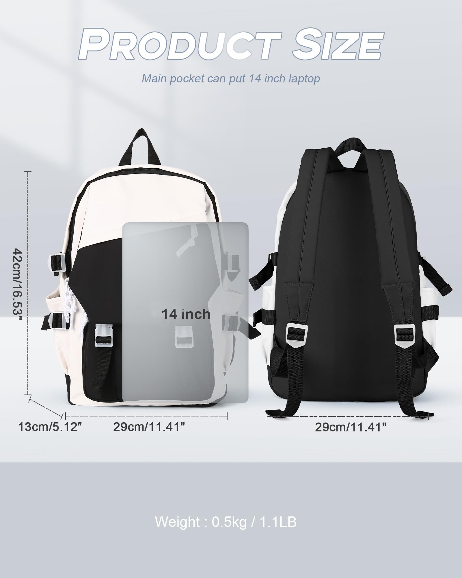 Stylish Black Small Backpack for Women & Men - Lightweight Aesthetic College Backpack, Travel Bag, Hiking Daypack for School, Work, Gym & Outdoor Adventures