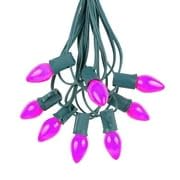 Purple C7 Ceramic Christmas Lights Set - 25ft Indoor/Outdoor String Lights with Opaque Bulbs & Green Wire | Perfect for Holiday Decor, Tree Trimming, Patio Lighting & Festive Home Decoration