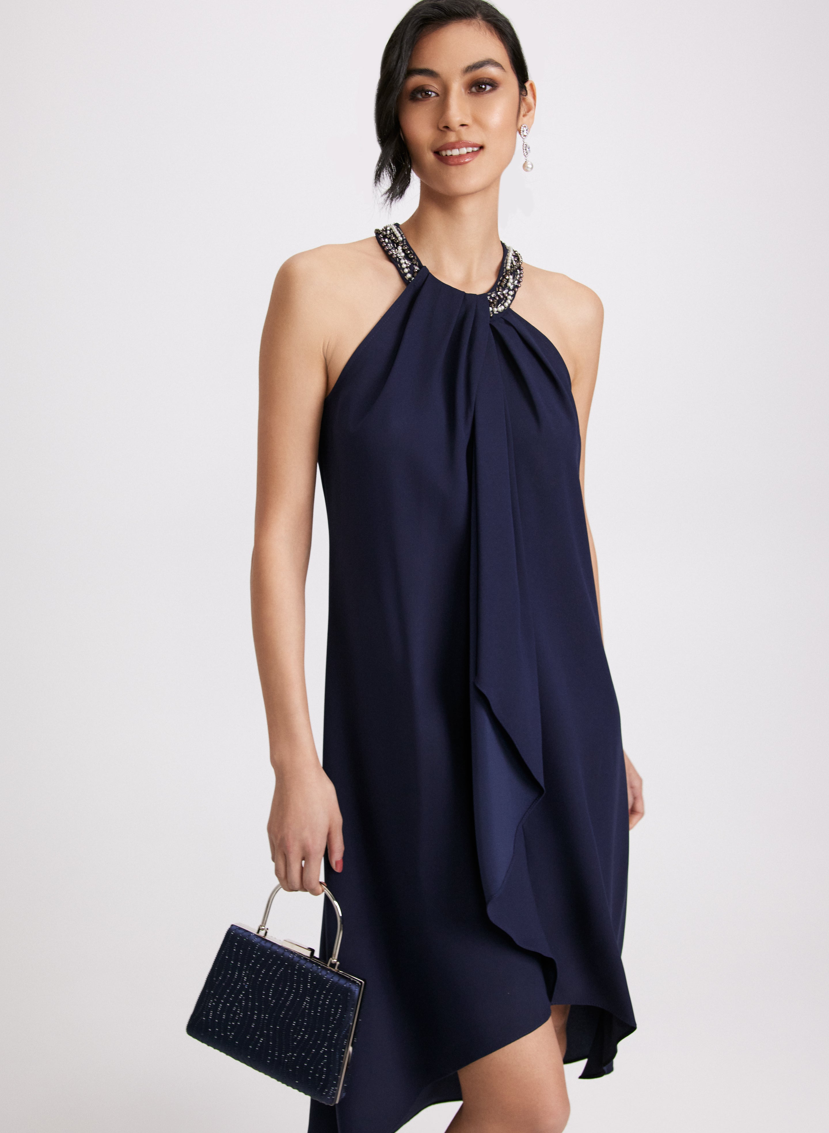 Elegant Beaded Halter Neck Dress for Women - Summer Party, Wedding Guest, Cocktail Evening Gown - Perfect for Beach Vacations & Date Nights
