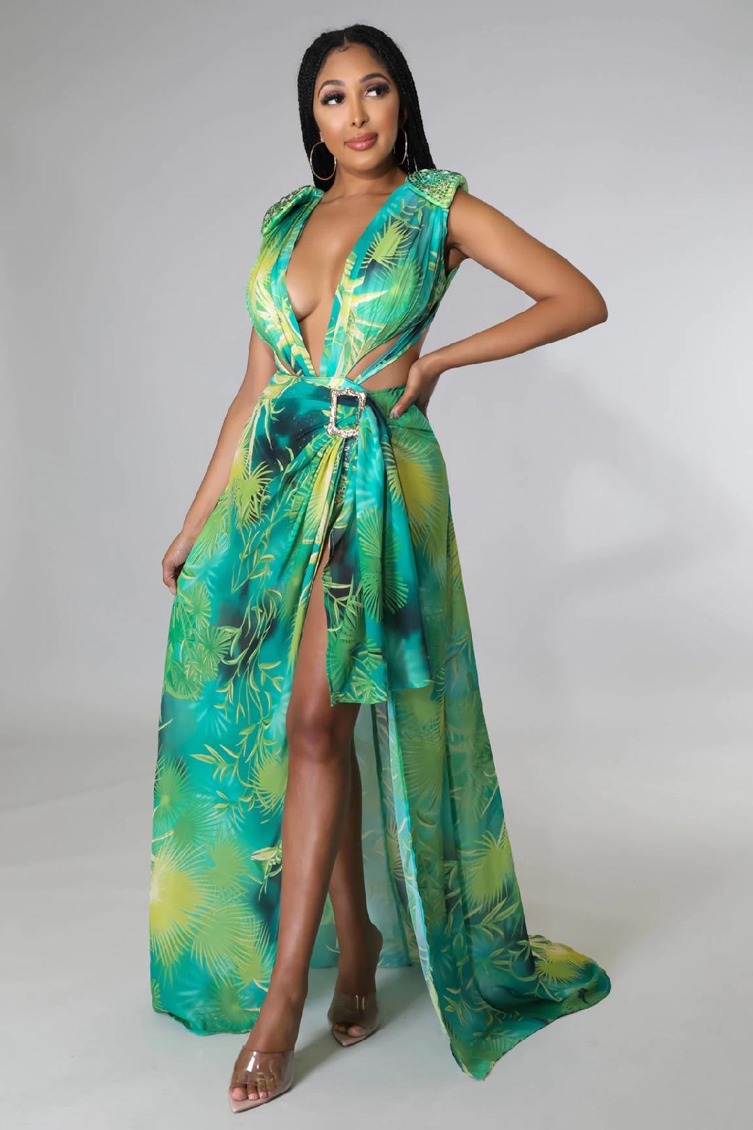 Riviera Escape Bodysuit & Skirt Set - Women's Floral Print Summer Outfit for Beach Vacation, Date Night & Party Wear