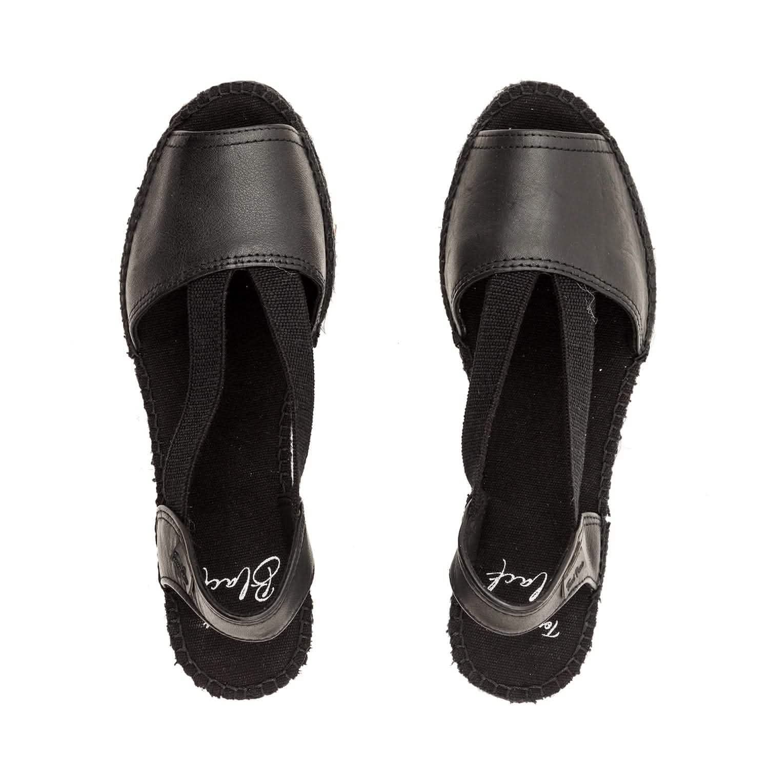 Women's Black Leather Wedge Espadrilles - Comfortable Slip-On Shoes for Casual Outings & Summer Vacations | Teide PBK