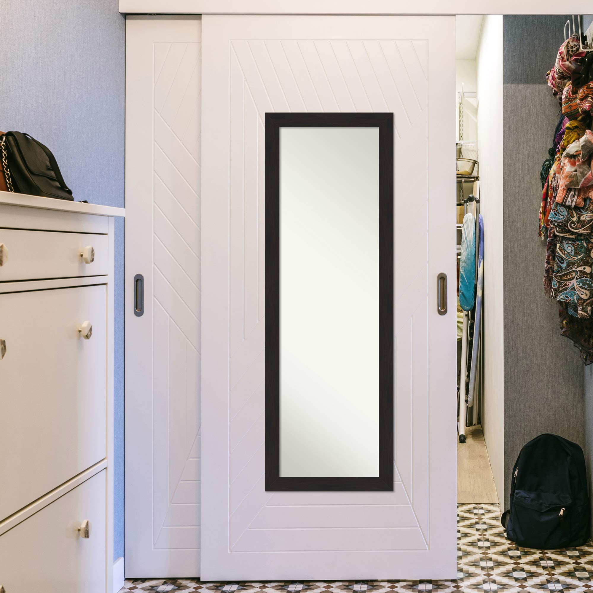 Amanti Art 52x18 Inch Full Length Mirror for Door - Espresso Brown Narrow Tall Wall Mirror with Casual Frame, No Visible Brackets - Perfect for Bedroom Decor, Closet Organization & Home Styling